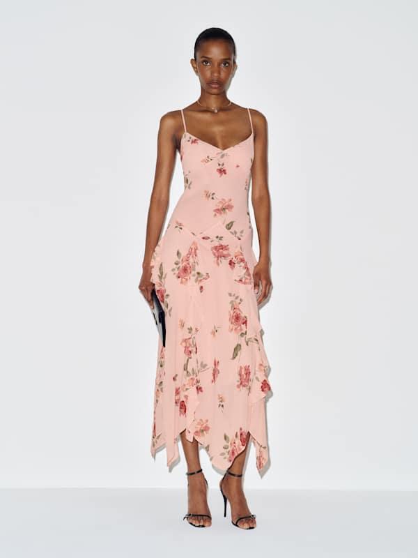 reformation pink floral dress Reformation Rose Garden Shayla Dress