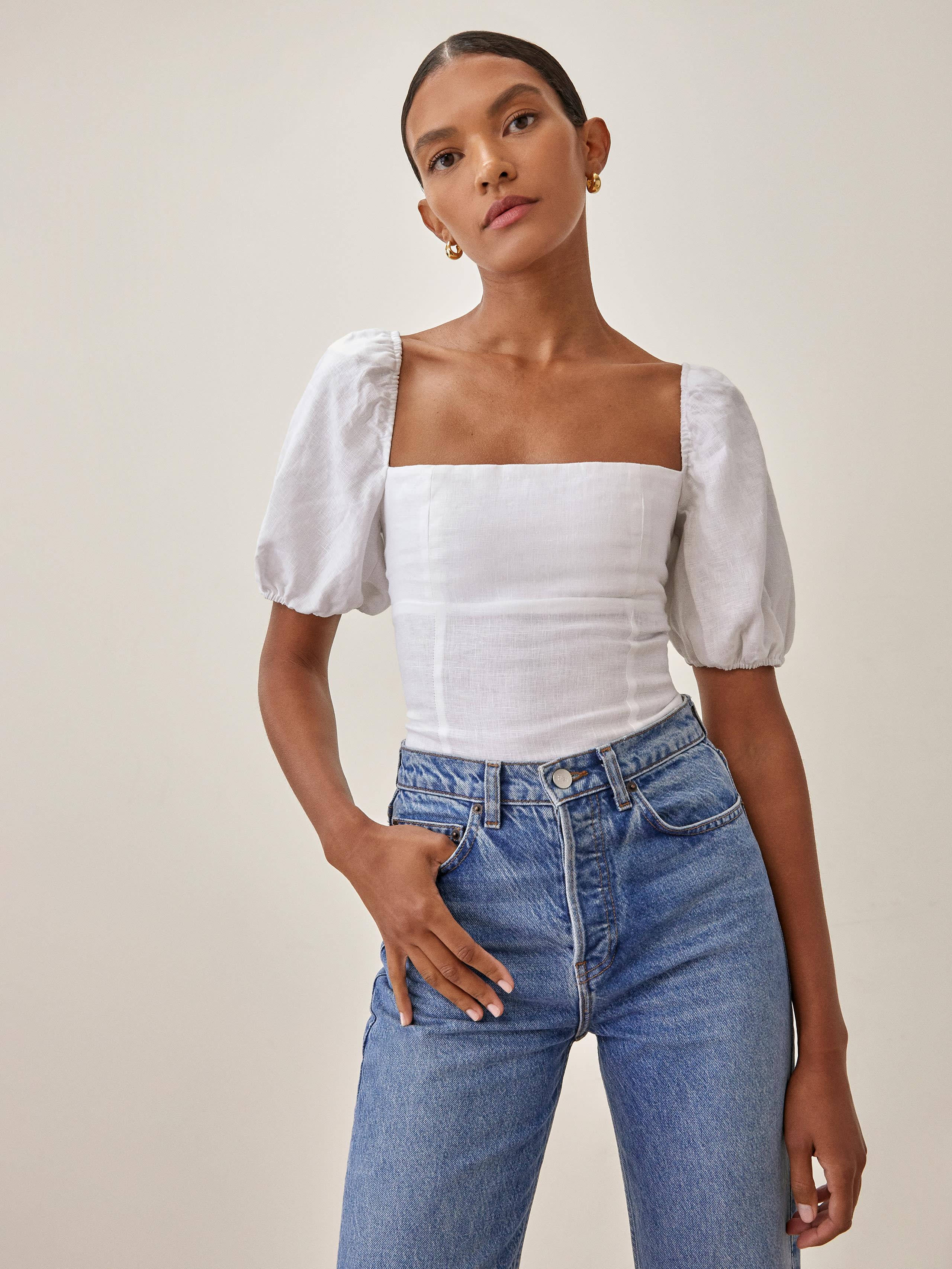 Reformation Arancini Linen Top in White 
