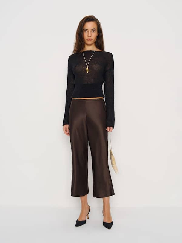 Reformation Gale Satin Mid Rise Capri Pant in Brown | Lyst