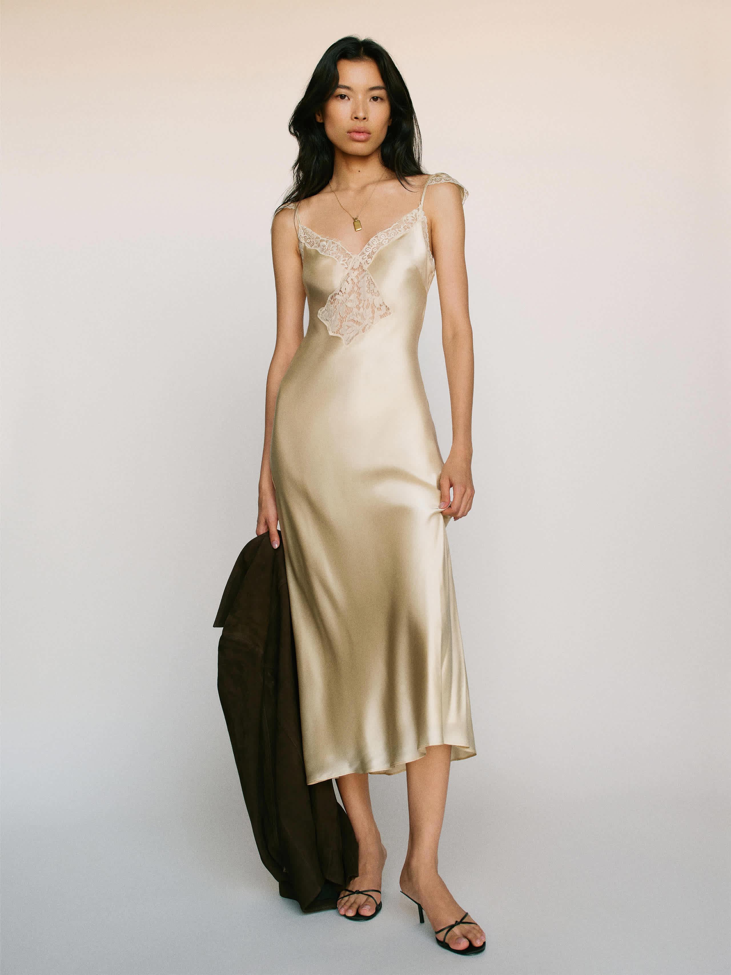 Reformation Serafina Silk Dress in Natural | Lyst Reformation Serafina Silk Dress in Natural | Lyst