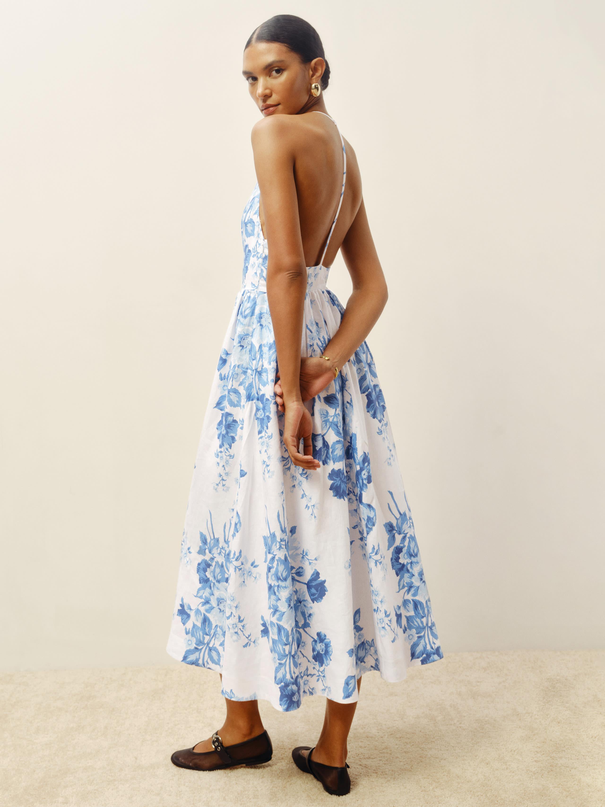 Reformation Petites Percy Linen Dress in Blue | Lyst