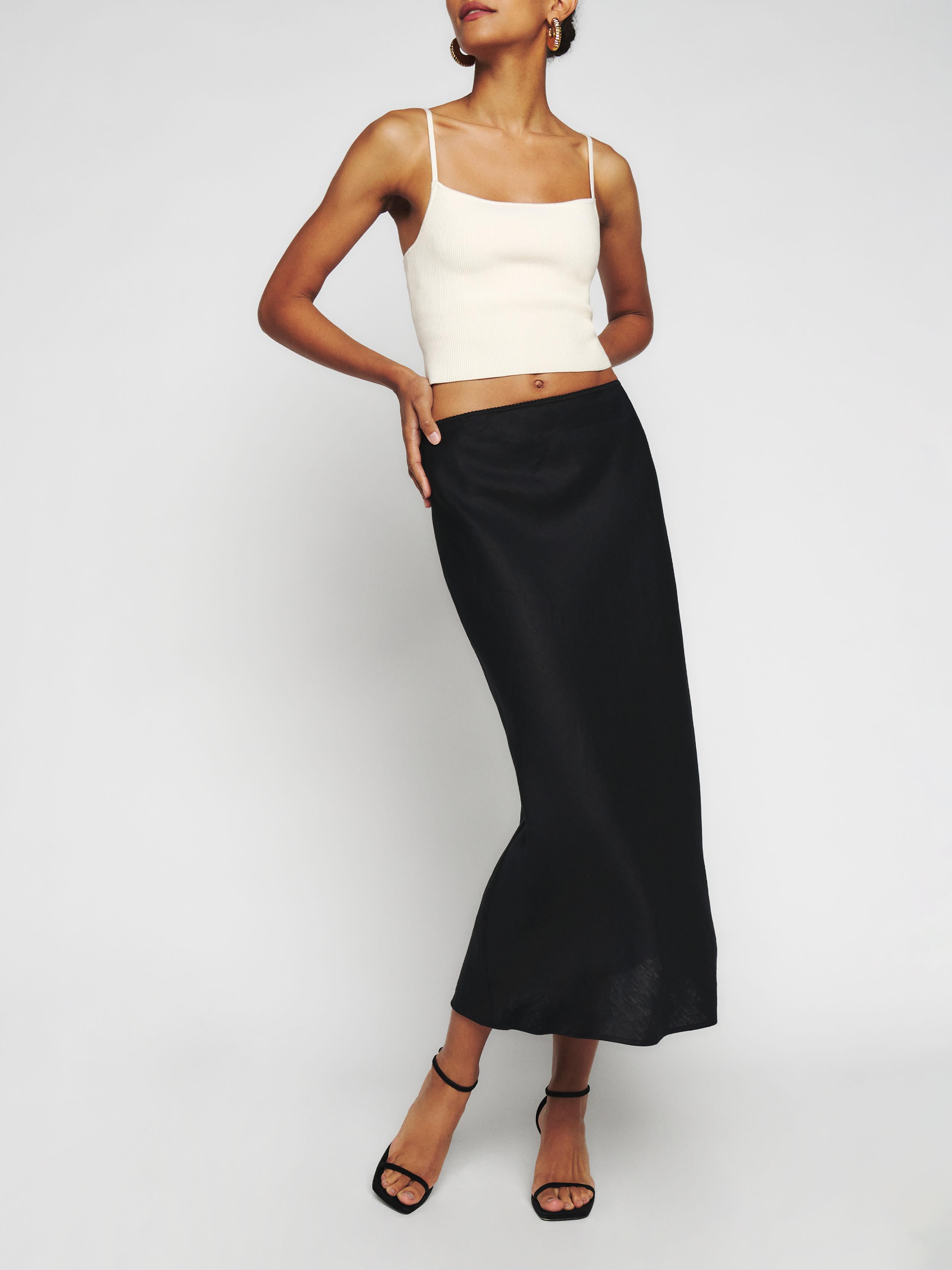Reformation Layla Linen Skirt in Black | Lyst