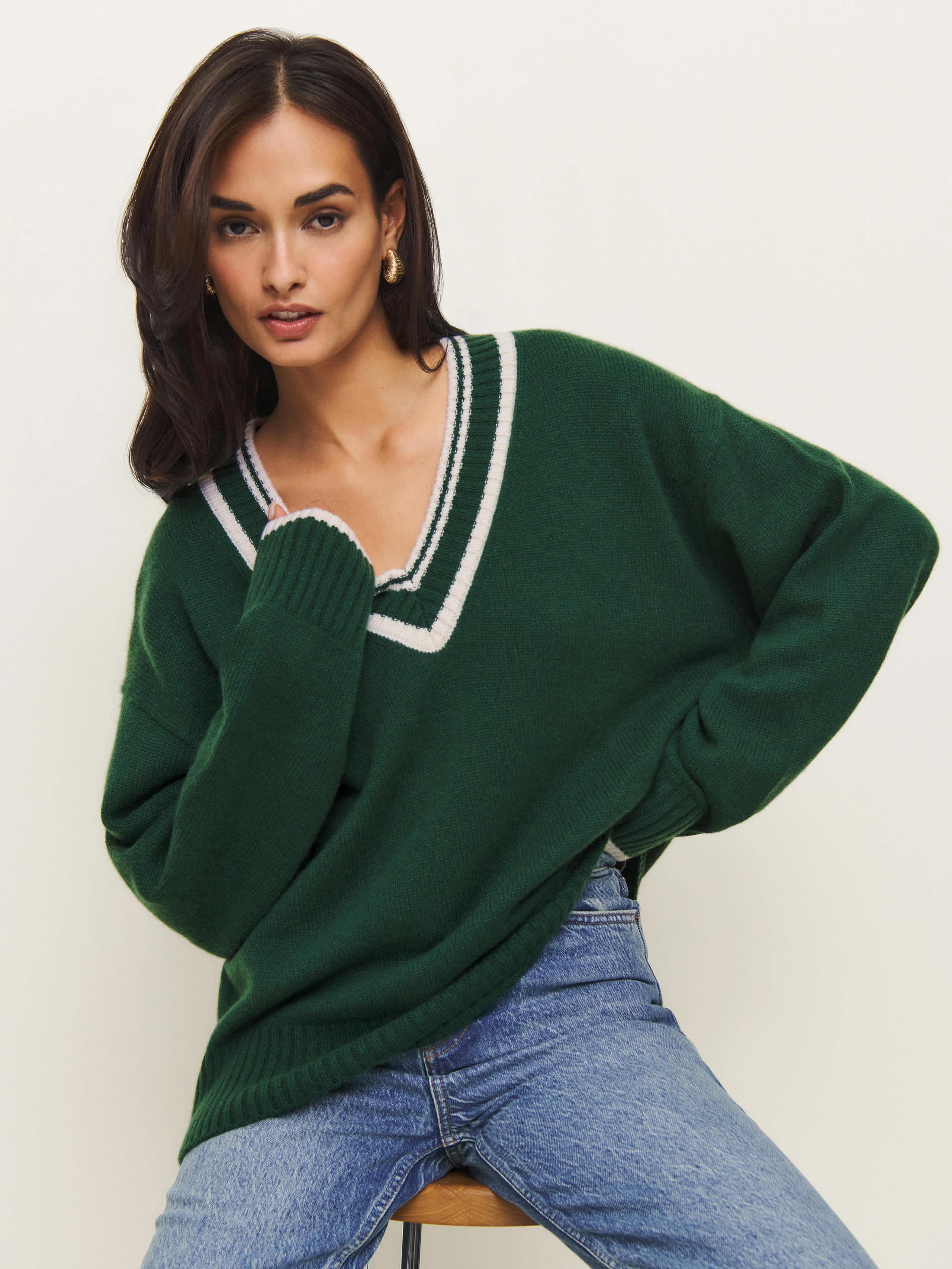 Reformation Jadey Cashmere Oversized V-Neck Sweater in Green Lyst UK