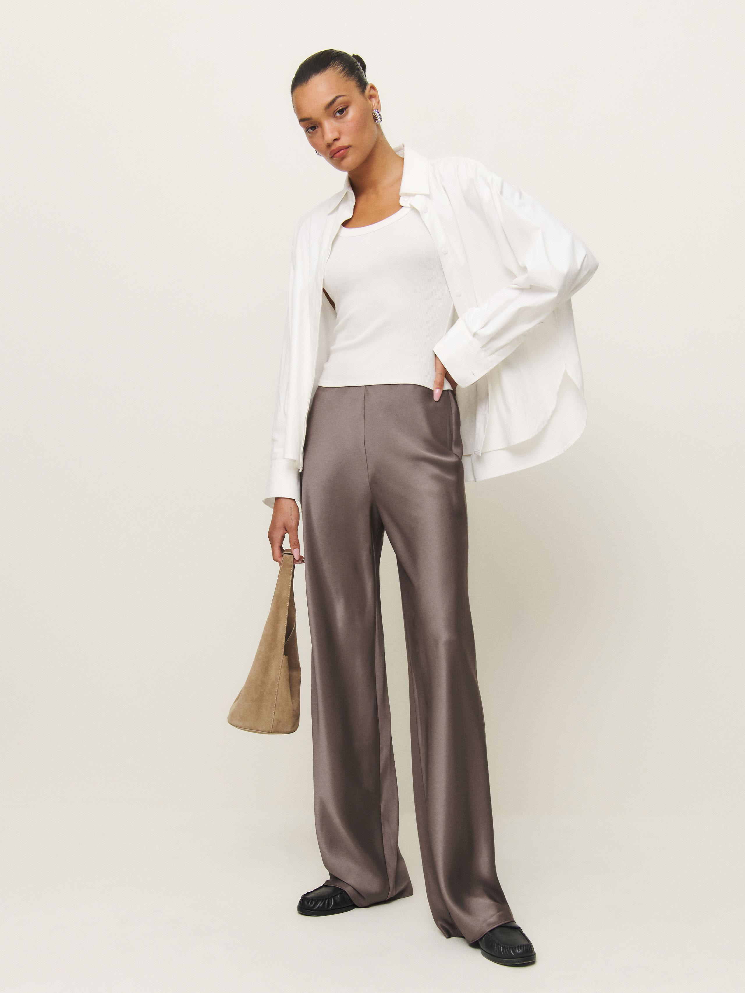 High Waist Fluid Satin Bias Pant in Rose main image 1