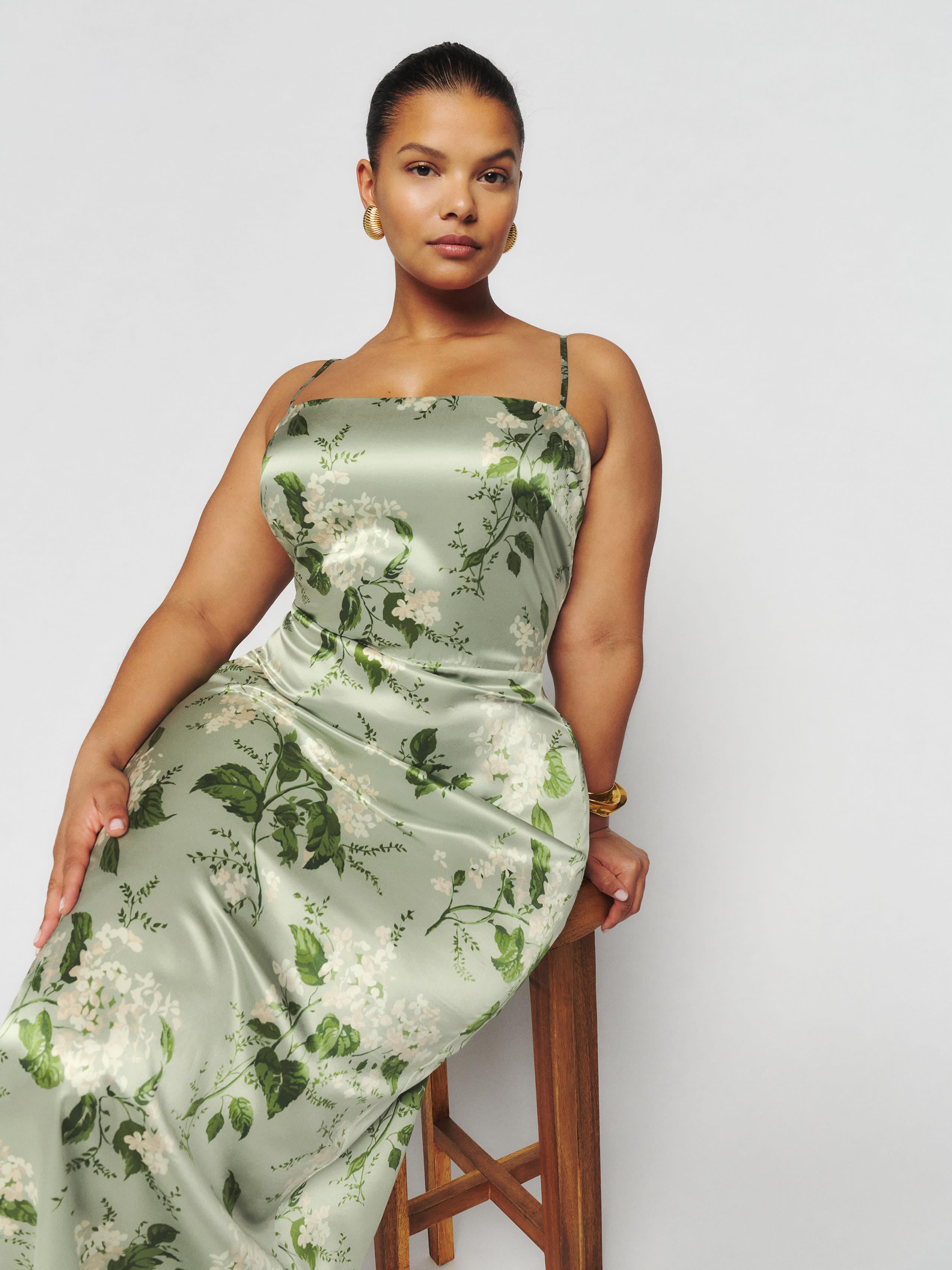 green emerald velvet dress Reformation Frankie Floral-print Maxi Dress In Green Silk