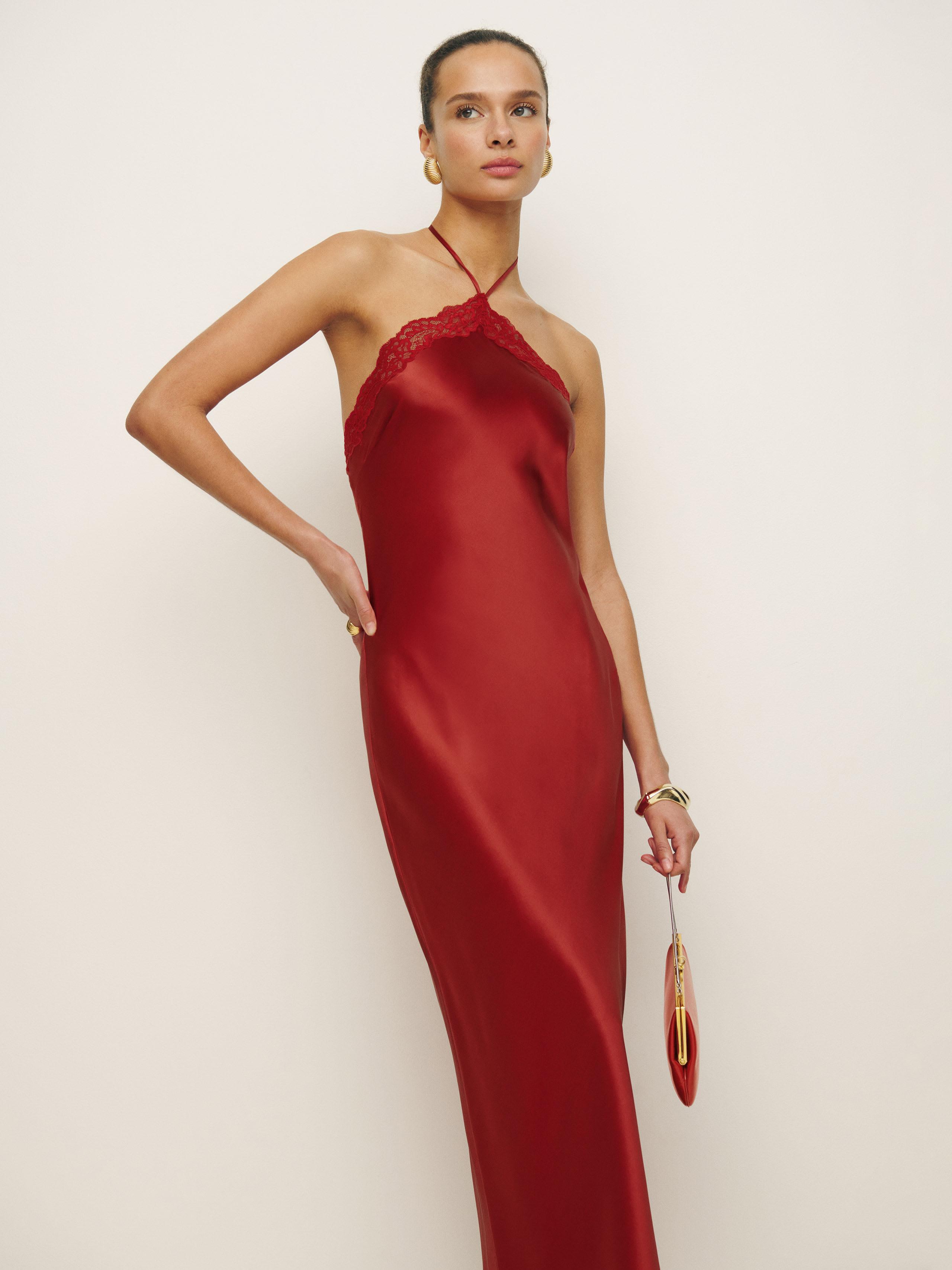Reformation Aara Silk Dress in Red | Lyst UK