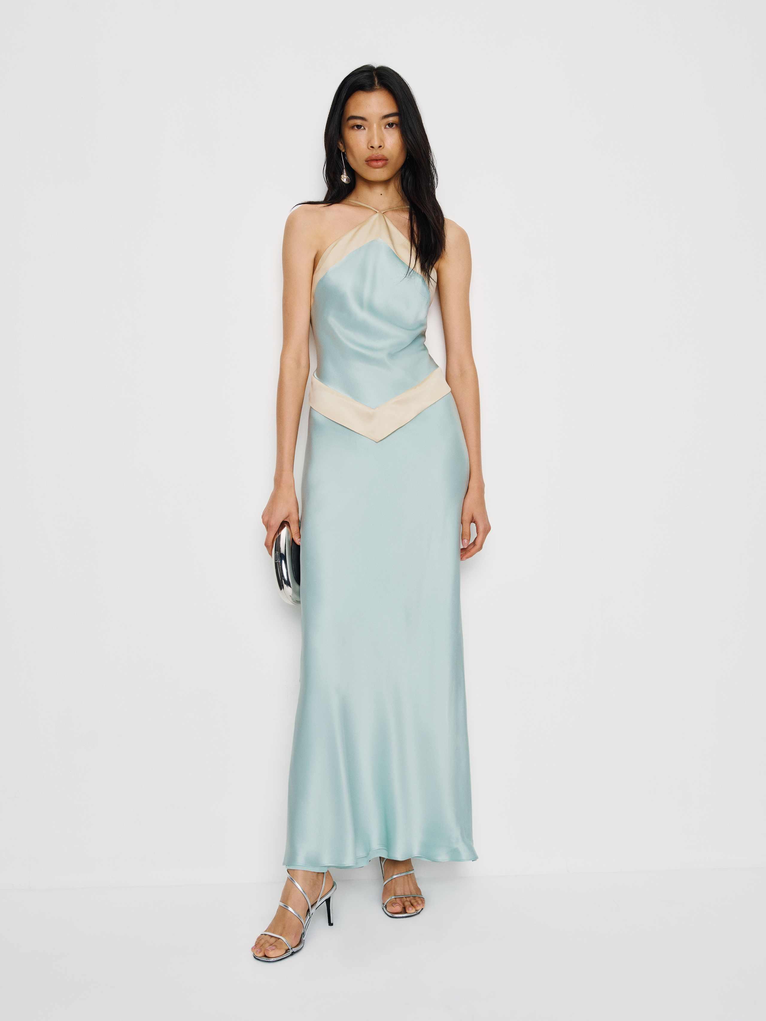 blue green silk dress Amanda Uprichard Janeiro Maxi Dress in Green main image 1