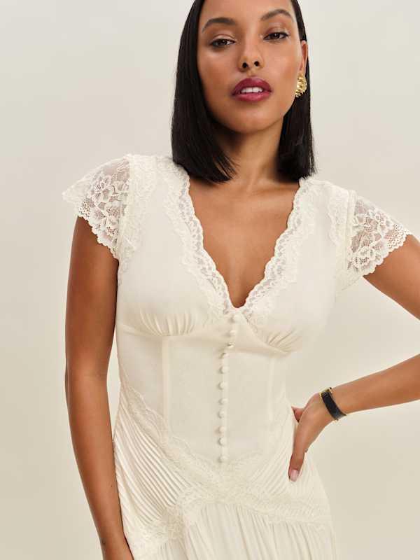 Reformation Arianne Dress Lace 0 in Natural | Lyst