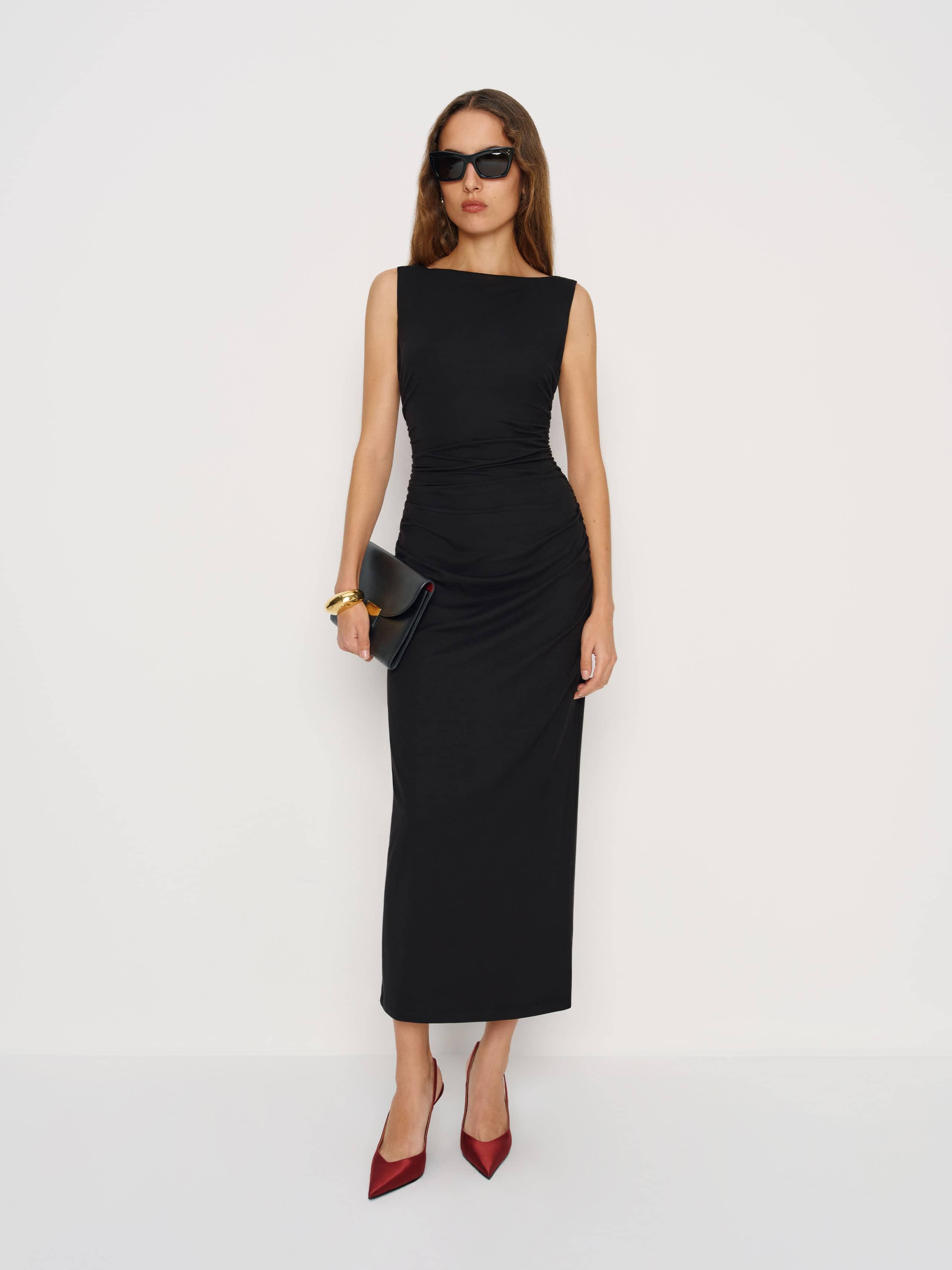 reformation black tie dresses Heaven Halter Jersey Knot Maxi Dress - Black main image 1