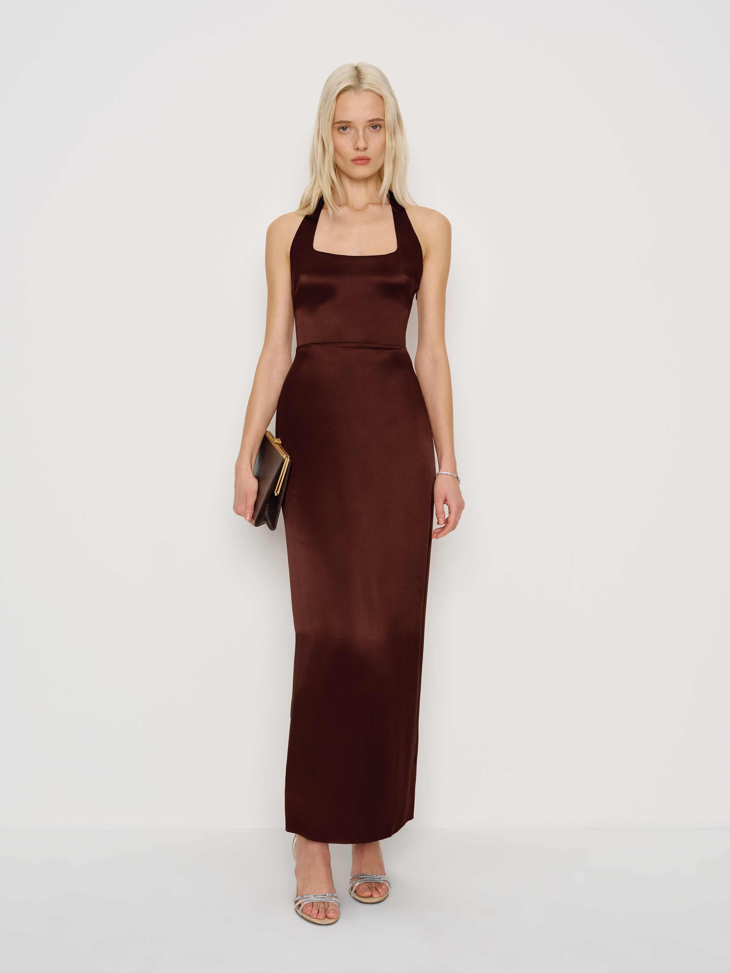 Reformation Ivan Silk Dress in Brown | Lyst