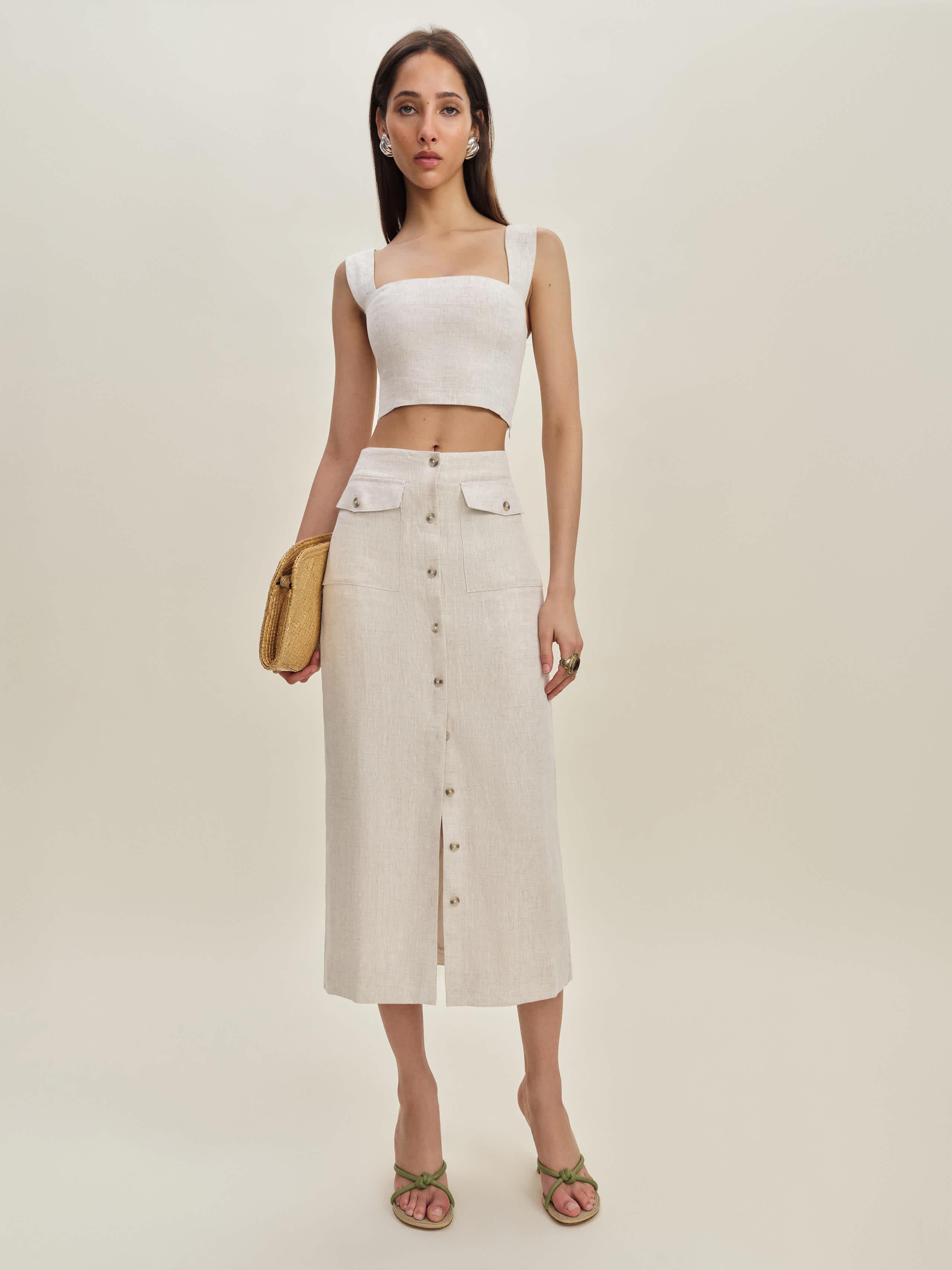 Reformation/Britt リネン スカート Reformation Britt Linen Skirt in Natural | Lyst