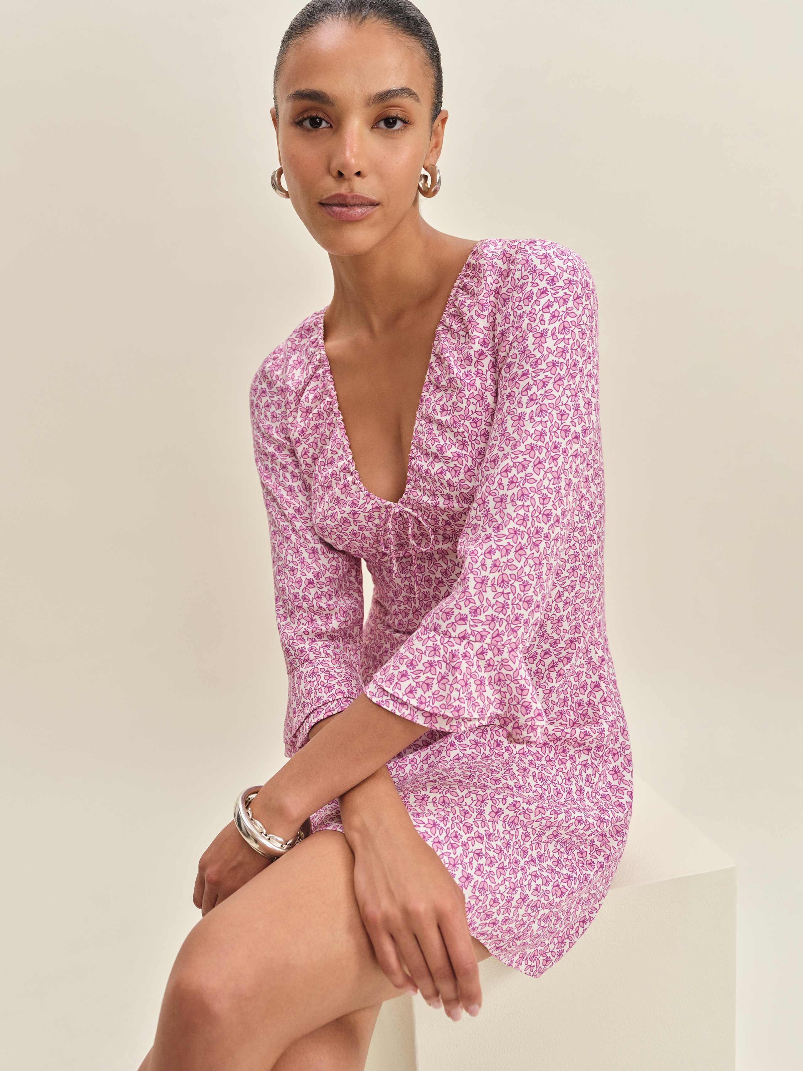 reformation pink dress Gavina Off The Shoulder Linen Mini House Of Huntington worthy skirt. Linen Dress Reformation Pink Floral