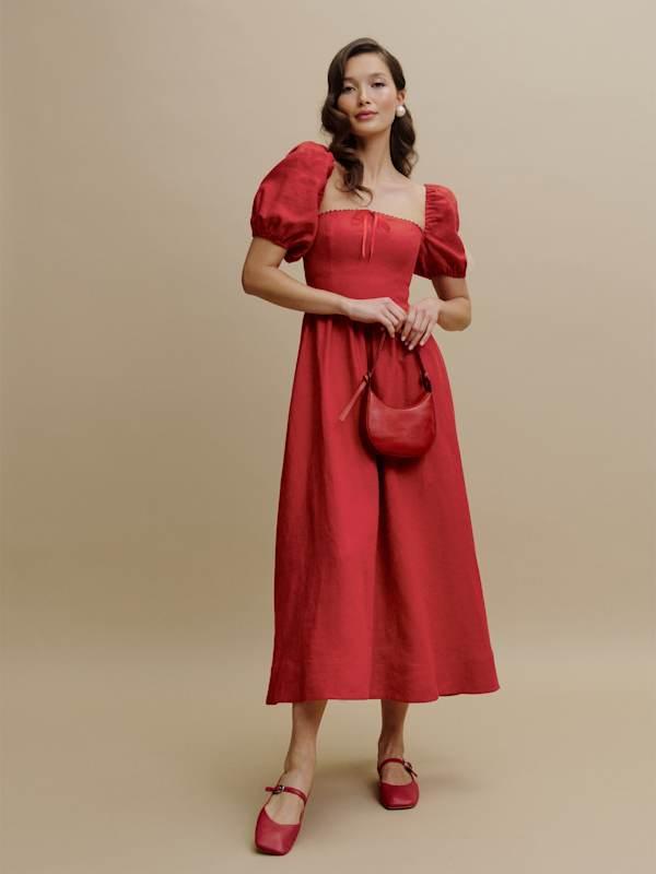 Reformation Marella Linen Dress 2 in Red | Lyst