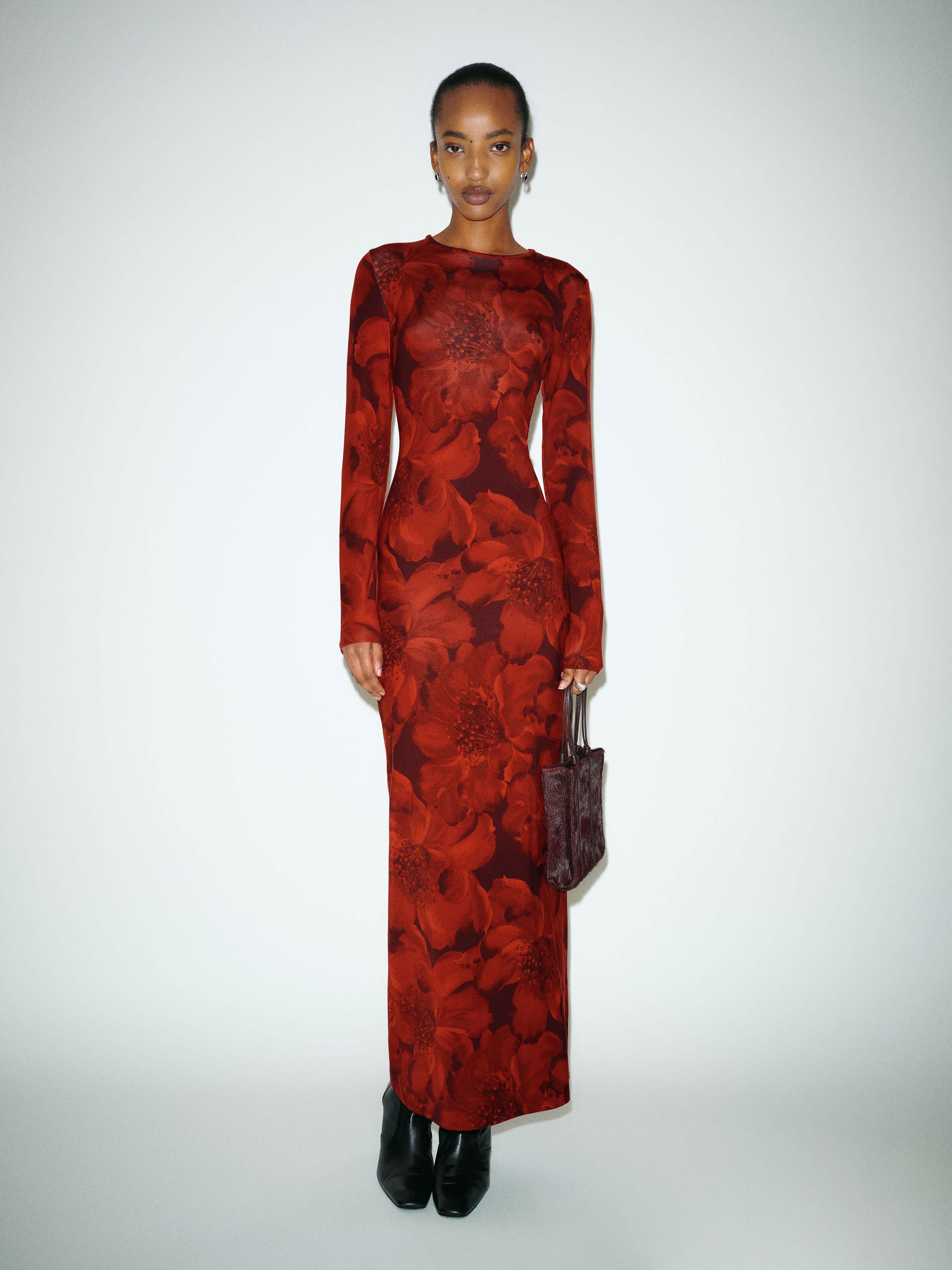 long sleeve dress reformation Reformation Floral long-sleeve Maxi Dress | Red