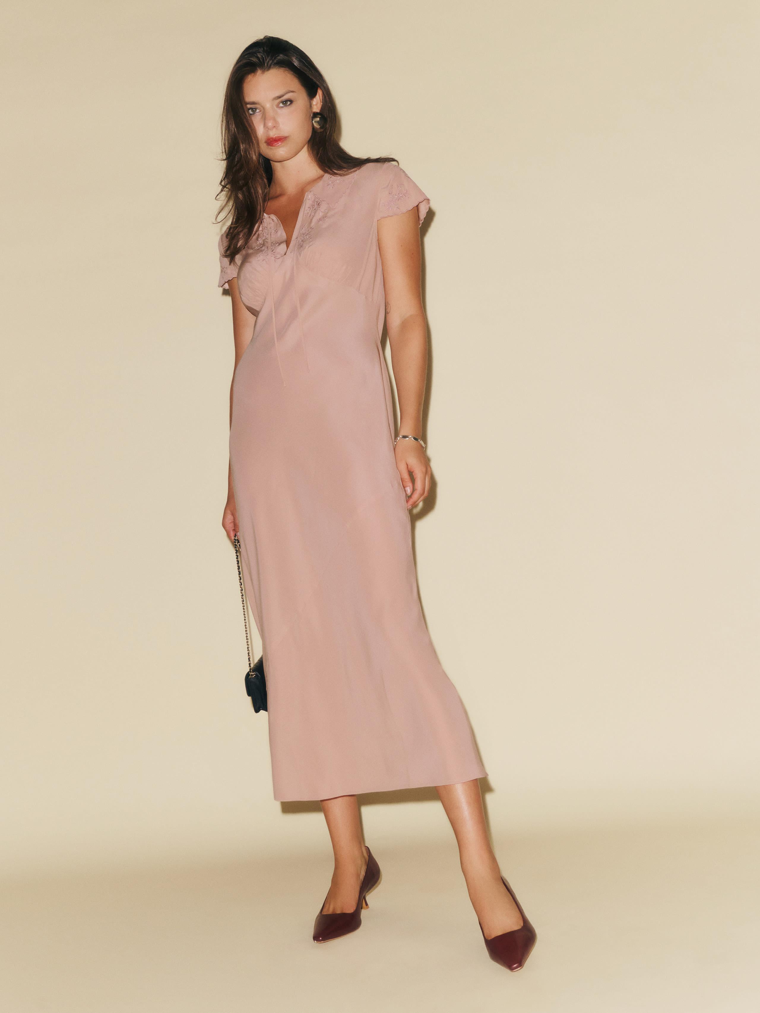 lydia silk dress reformation Reformation Lydia Silk Dress in Natural