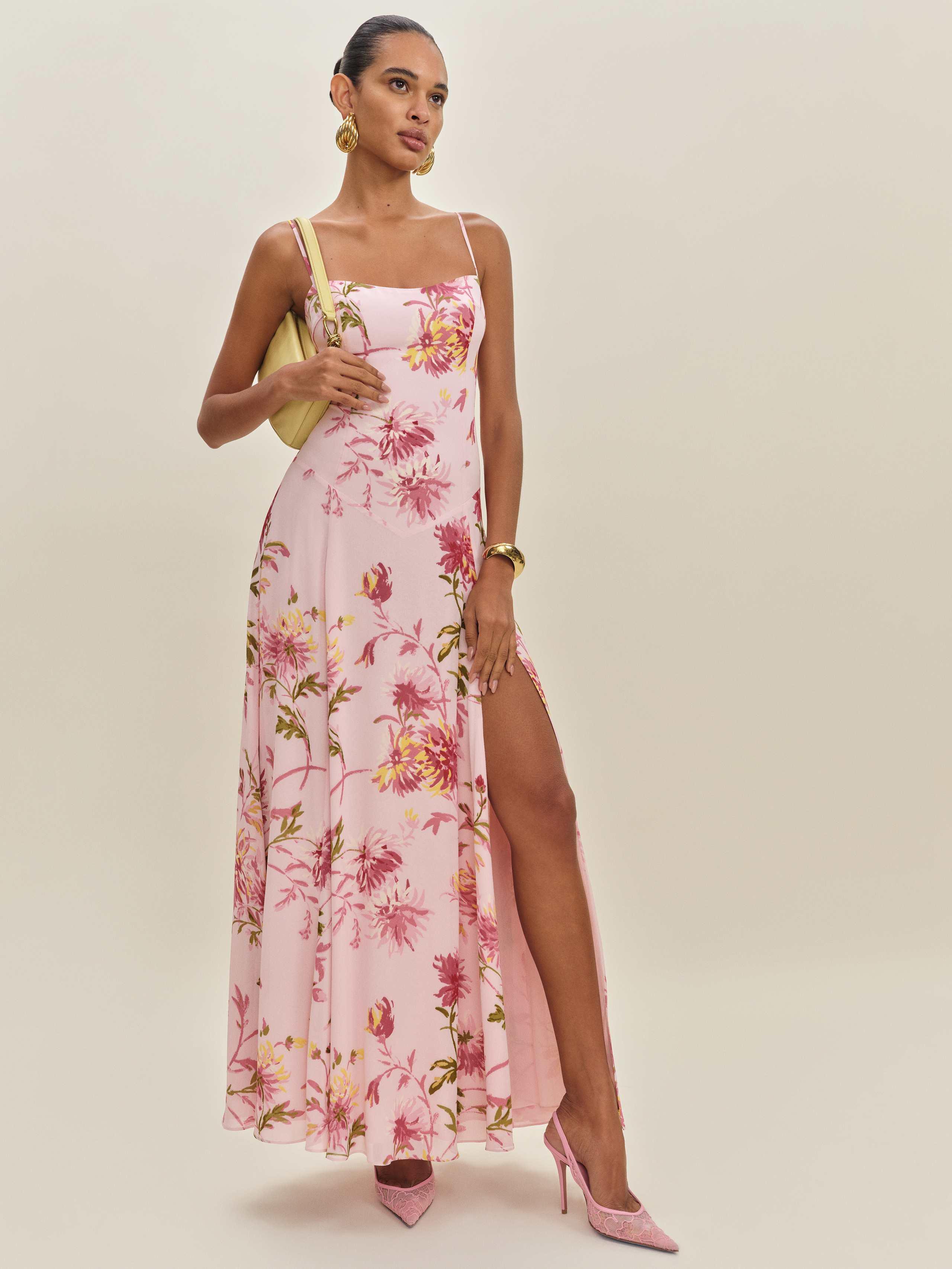 reformation pink dress Bea 6 in Material:Chinon Mocha Moments Maxi Dress black tie evening dress Gingham Casual dresses Wildflower