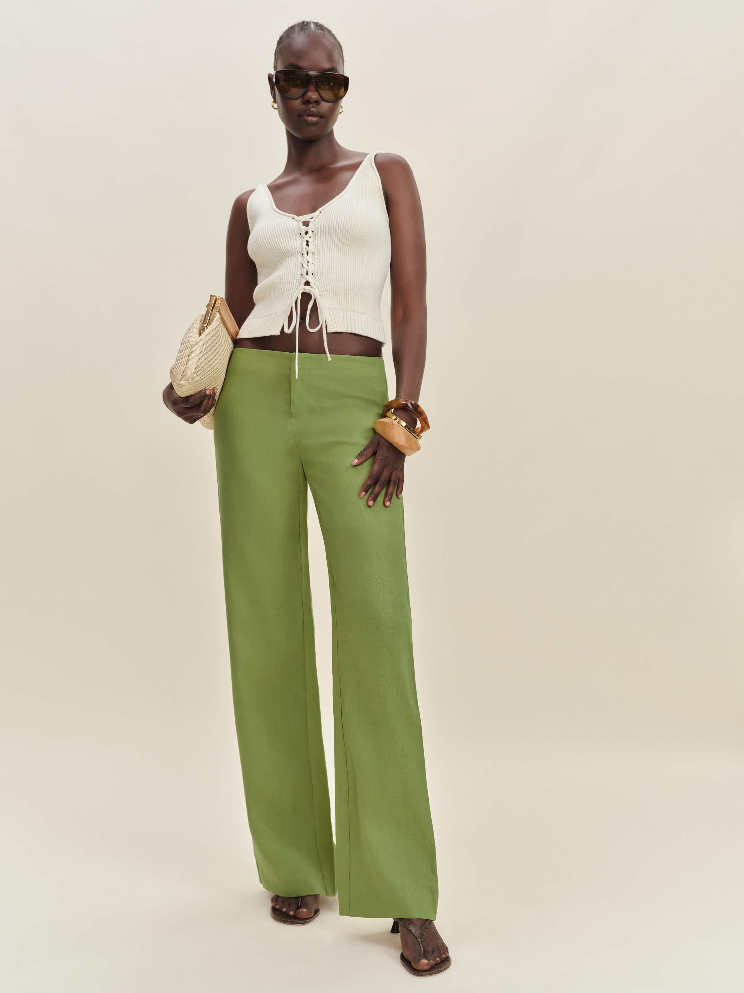 Reformation Vida Linen Low Rise Pant 6 in Green | Lyst display picture 1