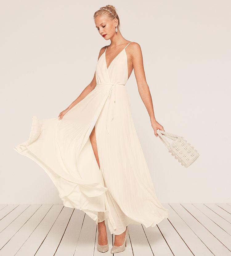 Reformation Pleated Maxi Dress in Ivory 