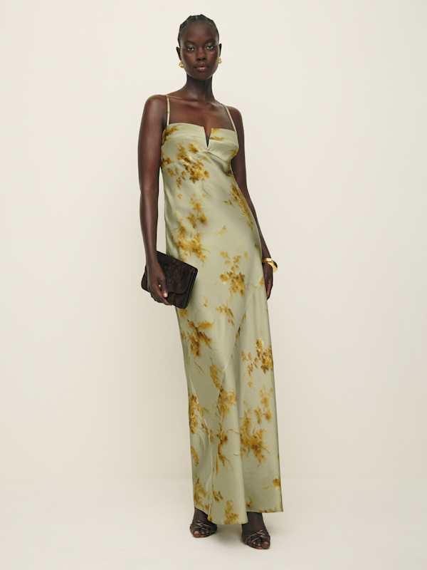 Reformation Brie Silk Dress Golden Hour 10 in Metallic | Lyst