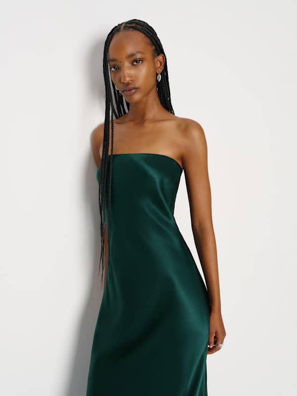 reformation green strapless dress Strapless Midi Length Dress