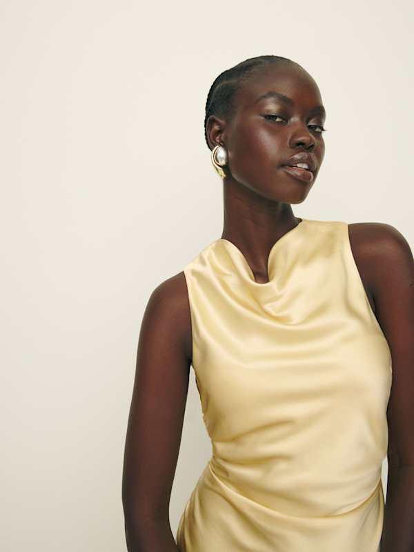 reformation logan silk dress Reformation Logan Silk Dress in Natural