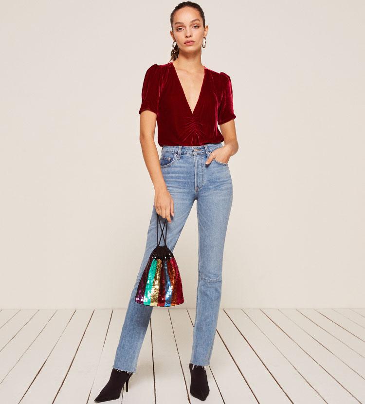 Buy Reformation Fiona Red Velvet Top