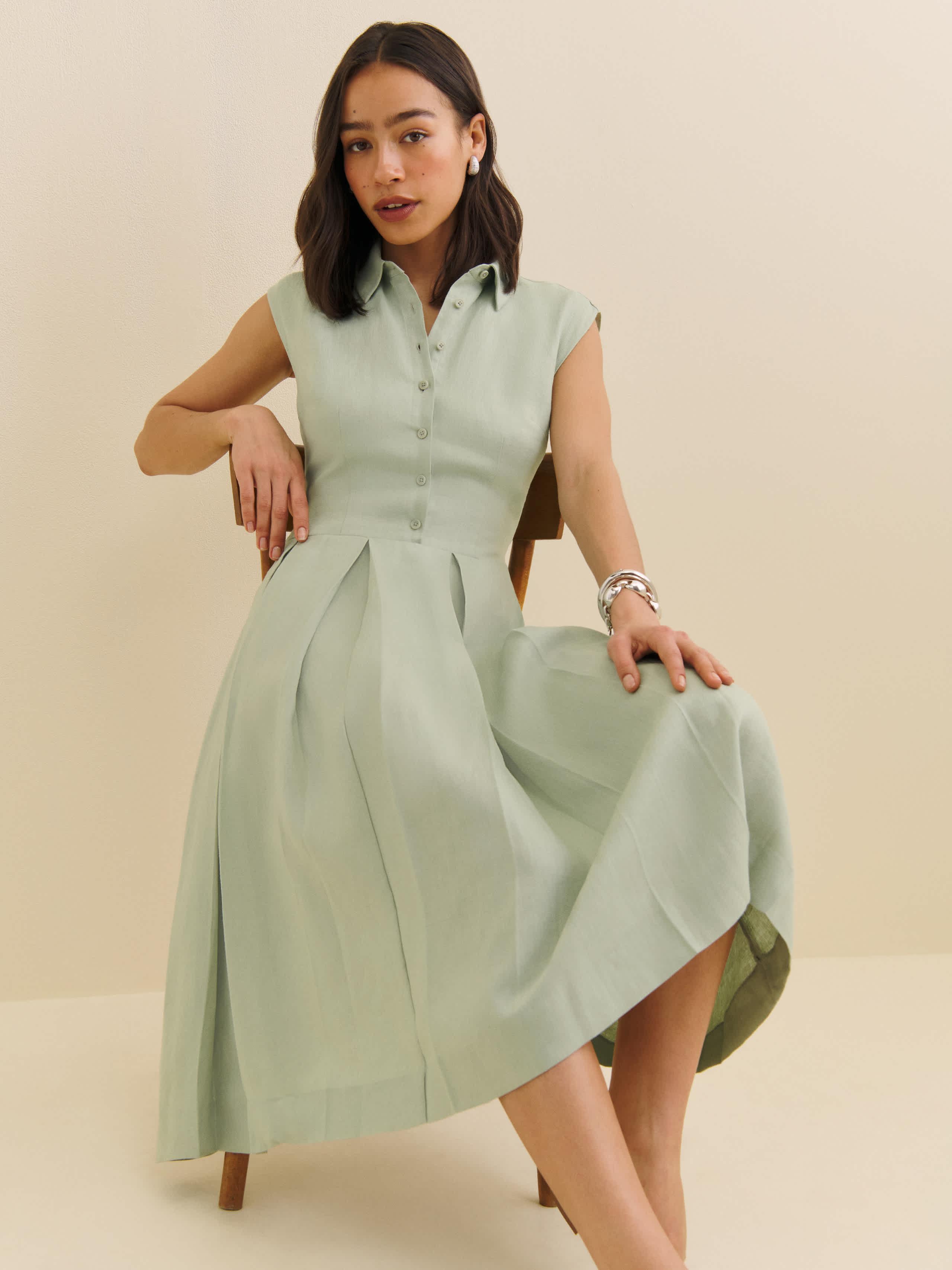 Reformation Prim Linen Dress in Green | Lyst