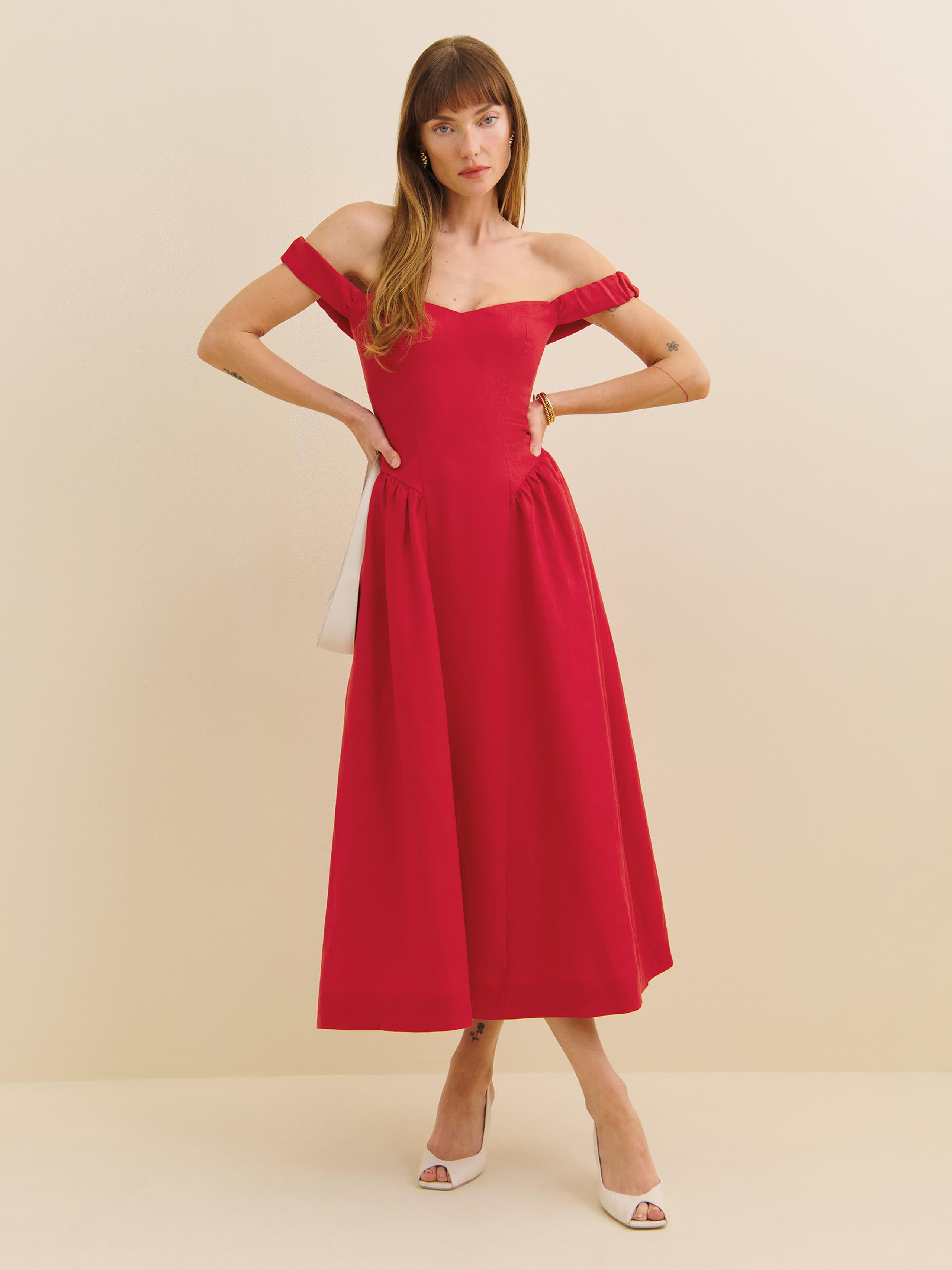 reformation off the shoulder dress Reformation Murphy off shoulder Dress by Reformation