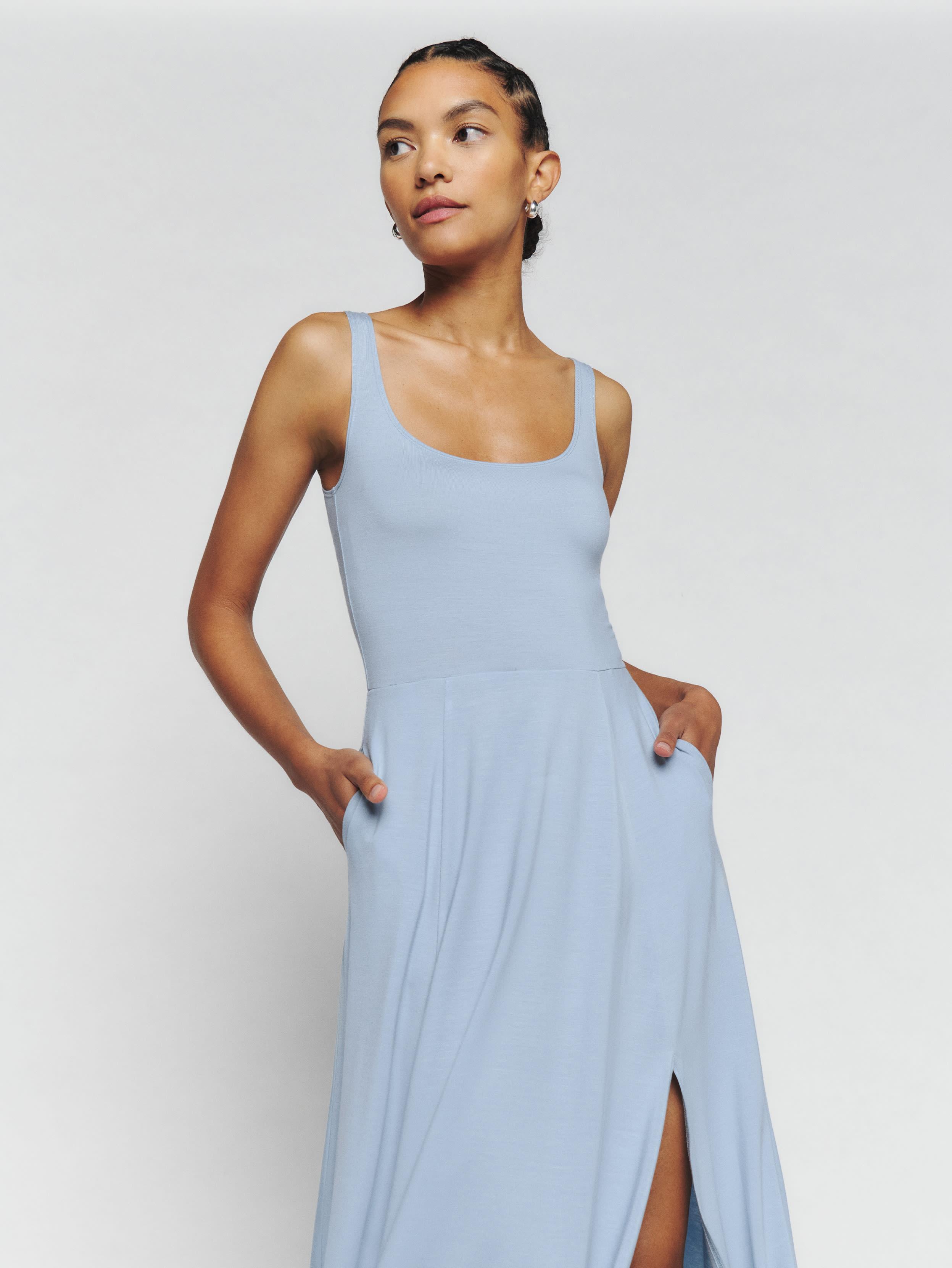 Reformation Allison Knit Dress in Blue | Lyst