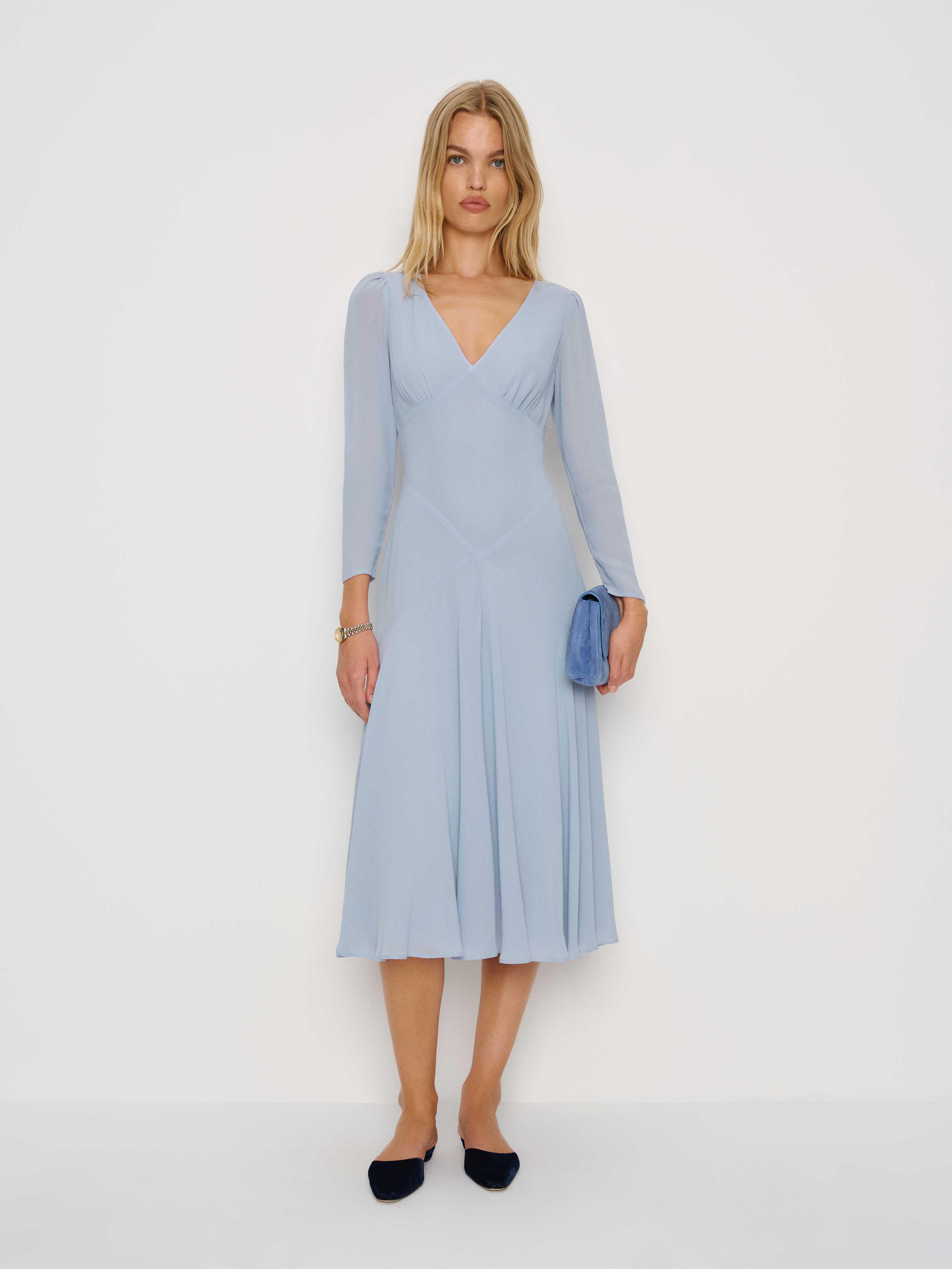 sachin and babi light blue dress 24 Best Holiday Party Outfit Ideas to Wear in 2024 main image 1