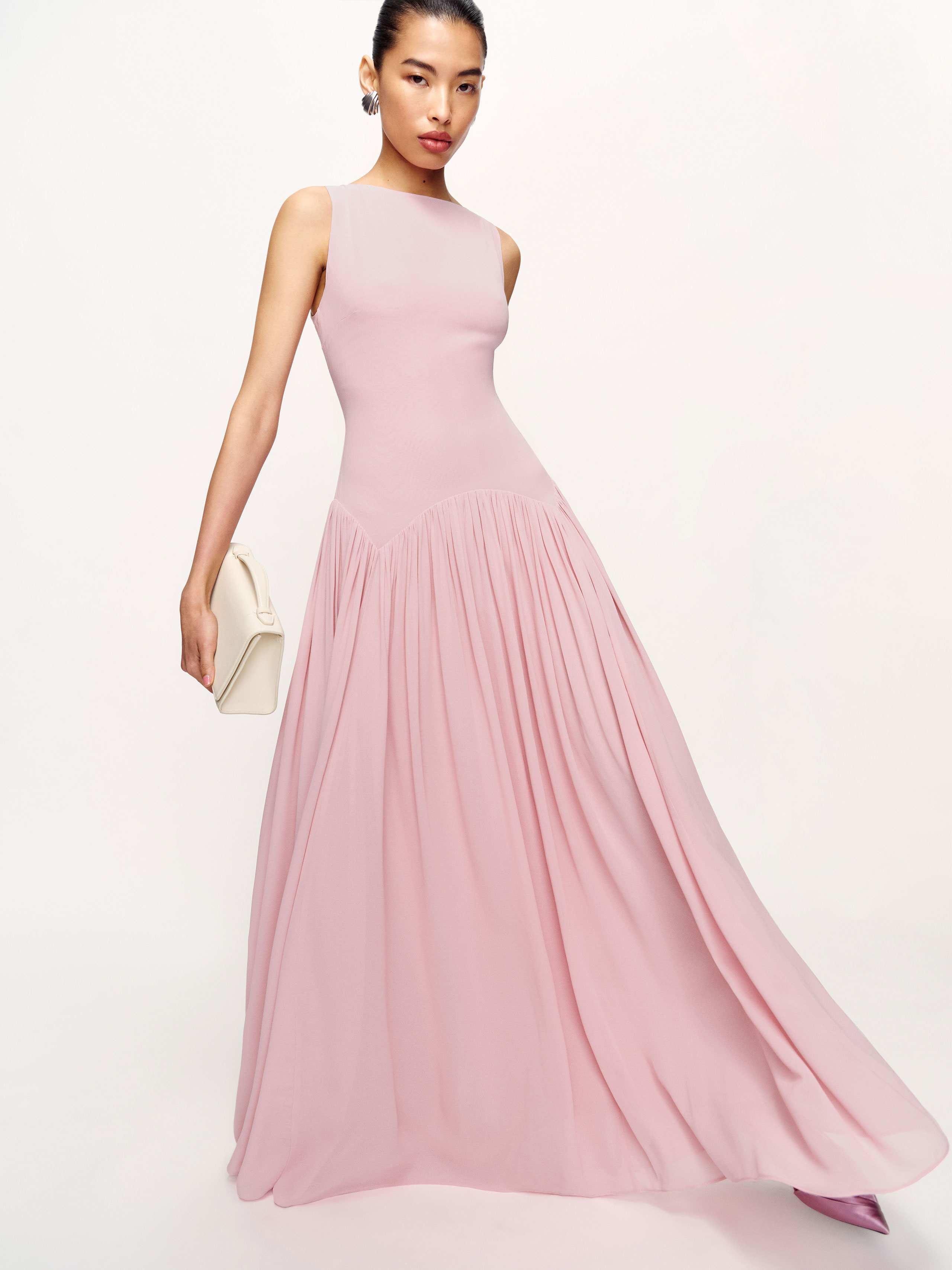 reformation pastel dress Camella Pink Chiffon Midi Dress