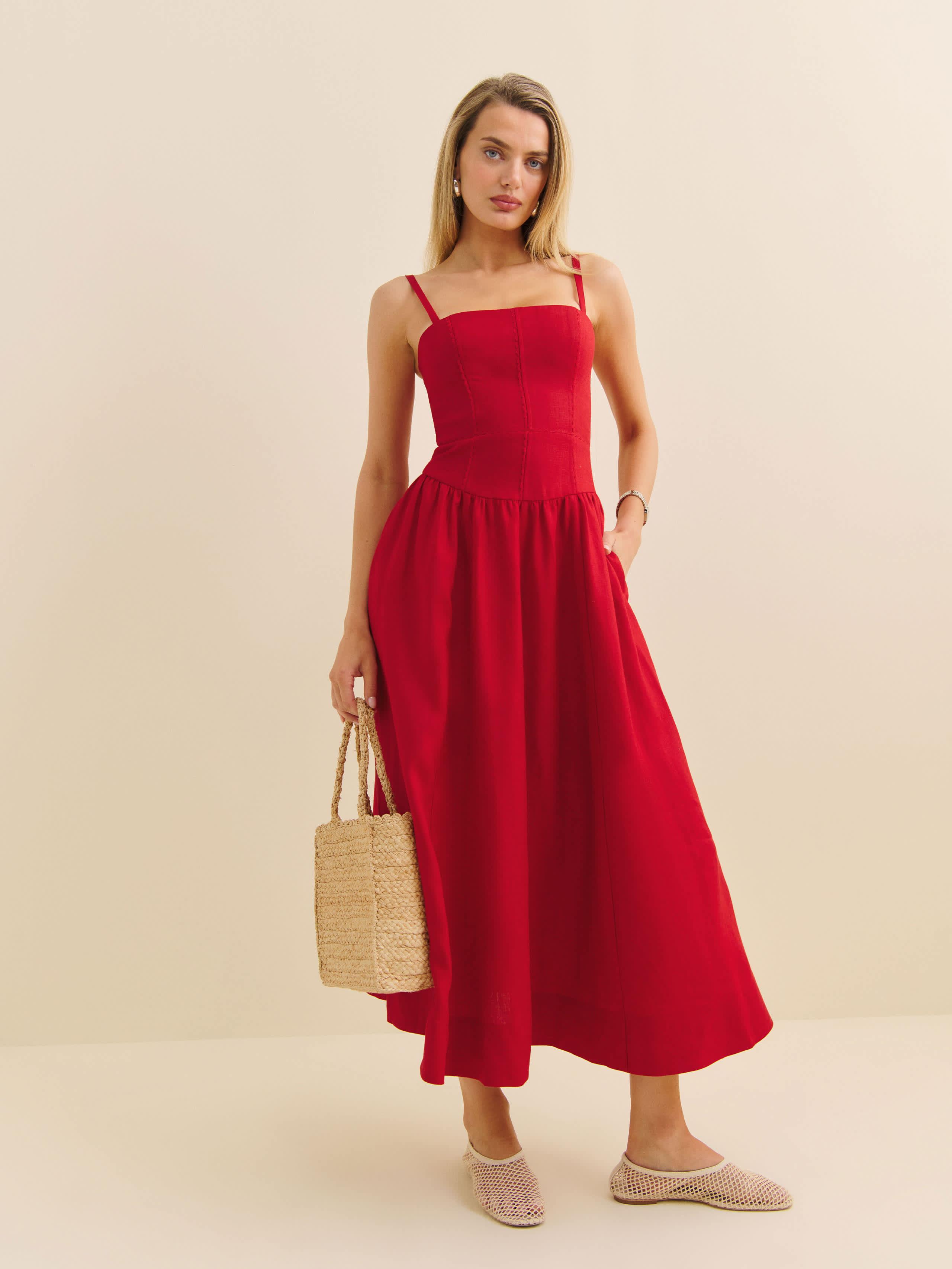 Reformation Katarin Linen Dress 10 in Red | Lyst