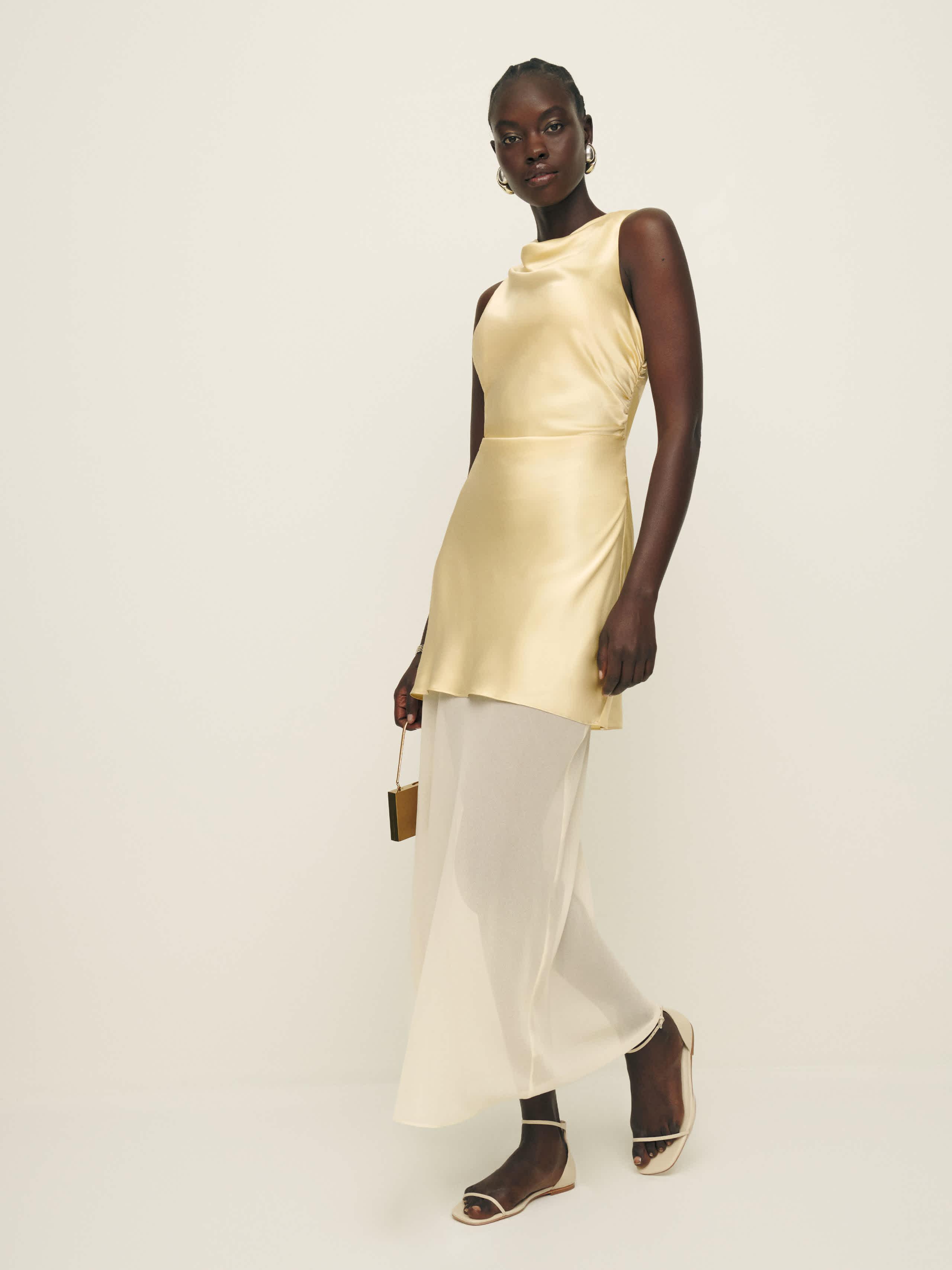 reformation lucas silk dress Reformation Logan Silk Dress in Natural
