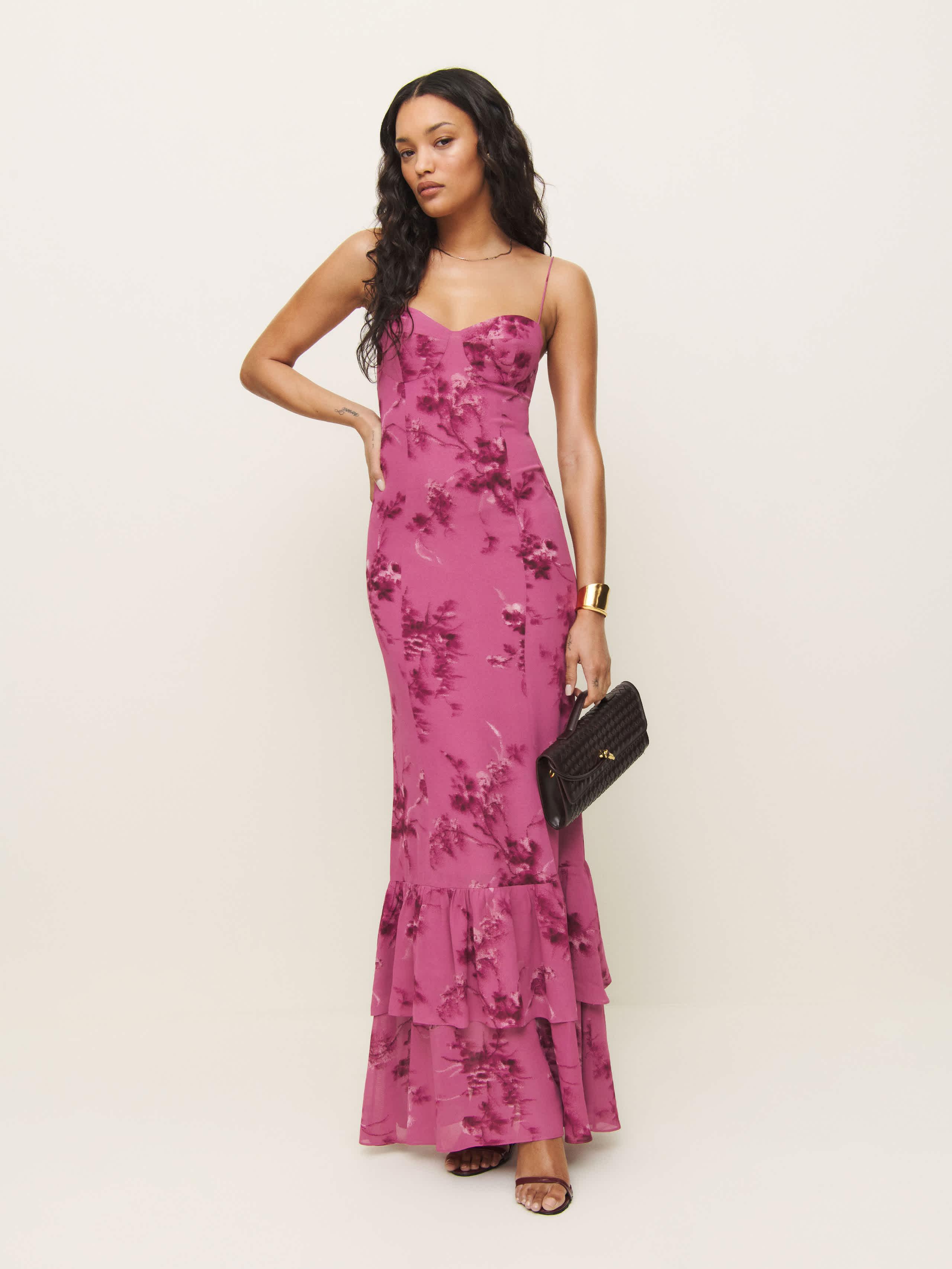 hot pink reformation dress REFORMATION Barbie Hot Pink Corvette Alden Bodycon Ruched Mini Dress XS 0/2 GUC