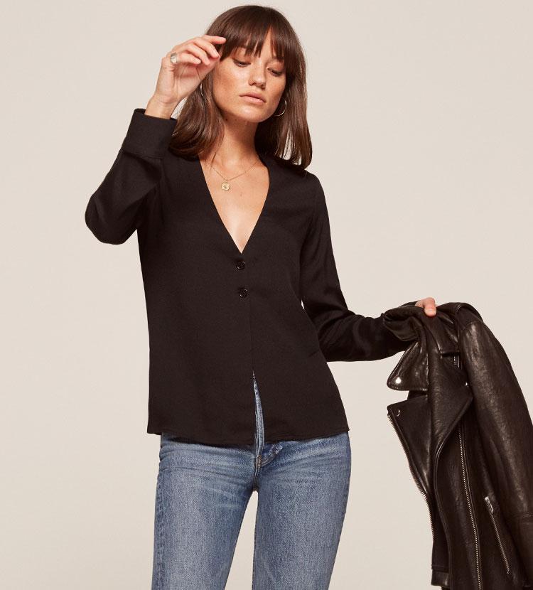 Reformation Synthetic Risque Top in Black - Lyst