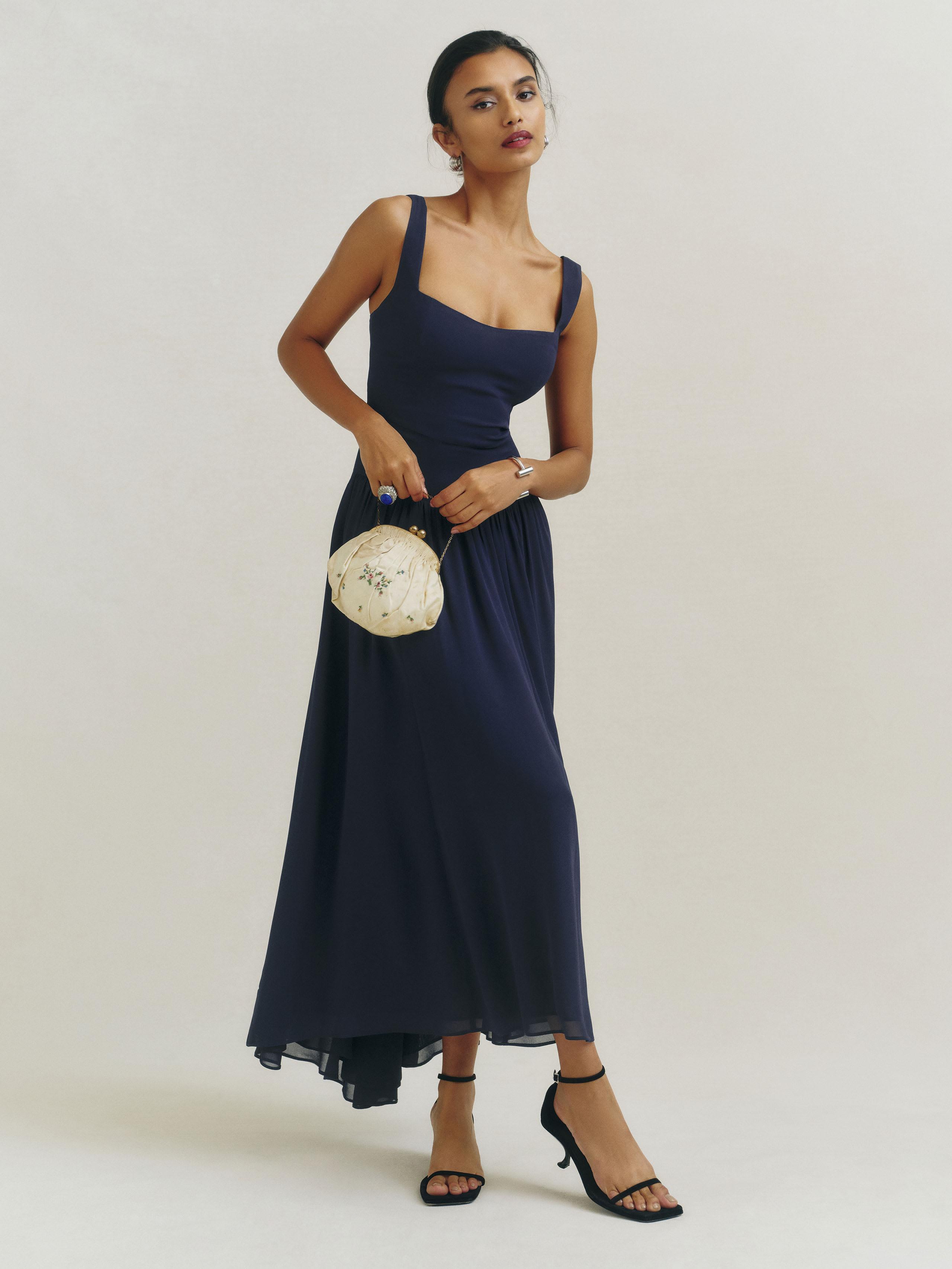 reformation navy blue dress Rent Reformation Navy Silk Jeany Dress main image 1