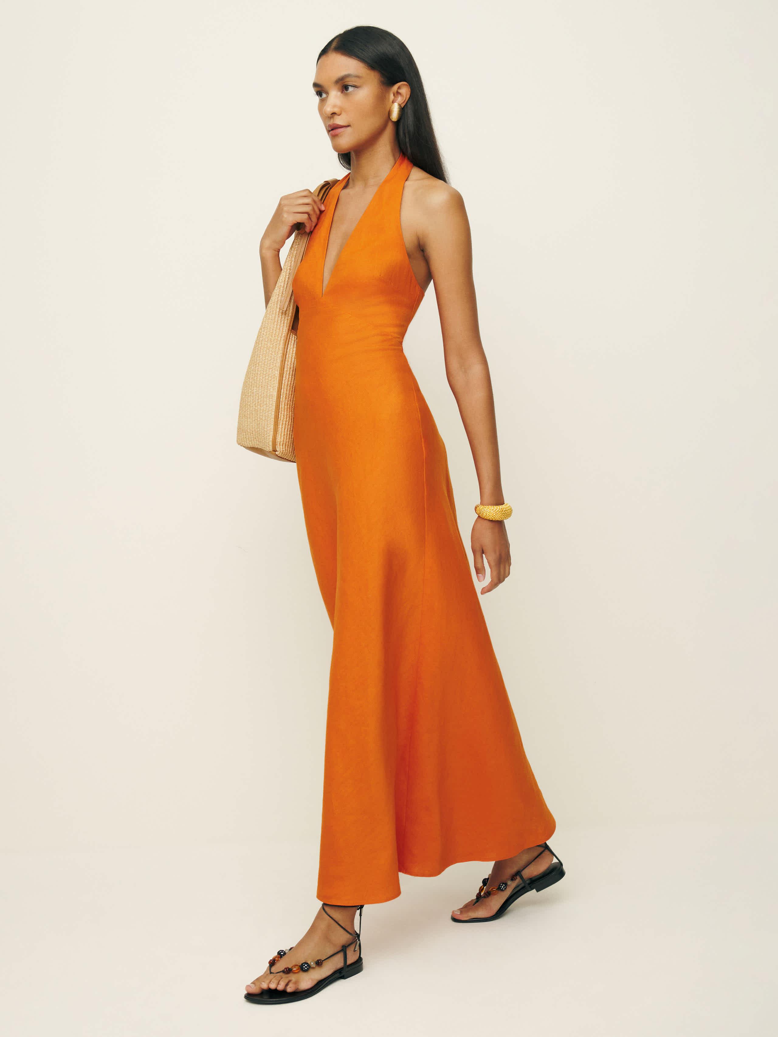 reformation orange linen dress Sadey Linen Dress