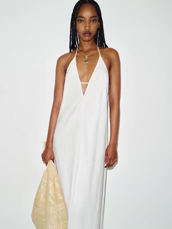 sachin and babi light blue dress The Delilah Satin Halter Maxi Dress Olive main image 0