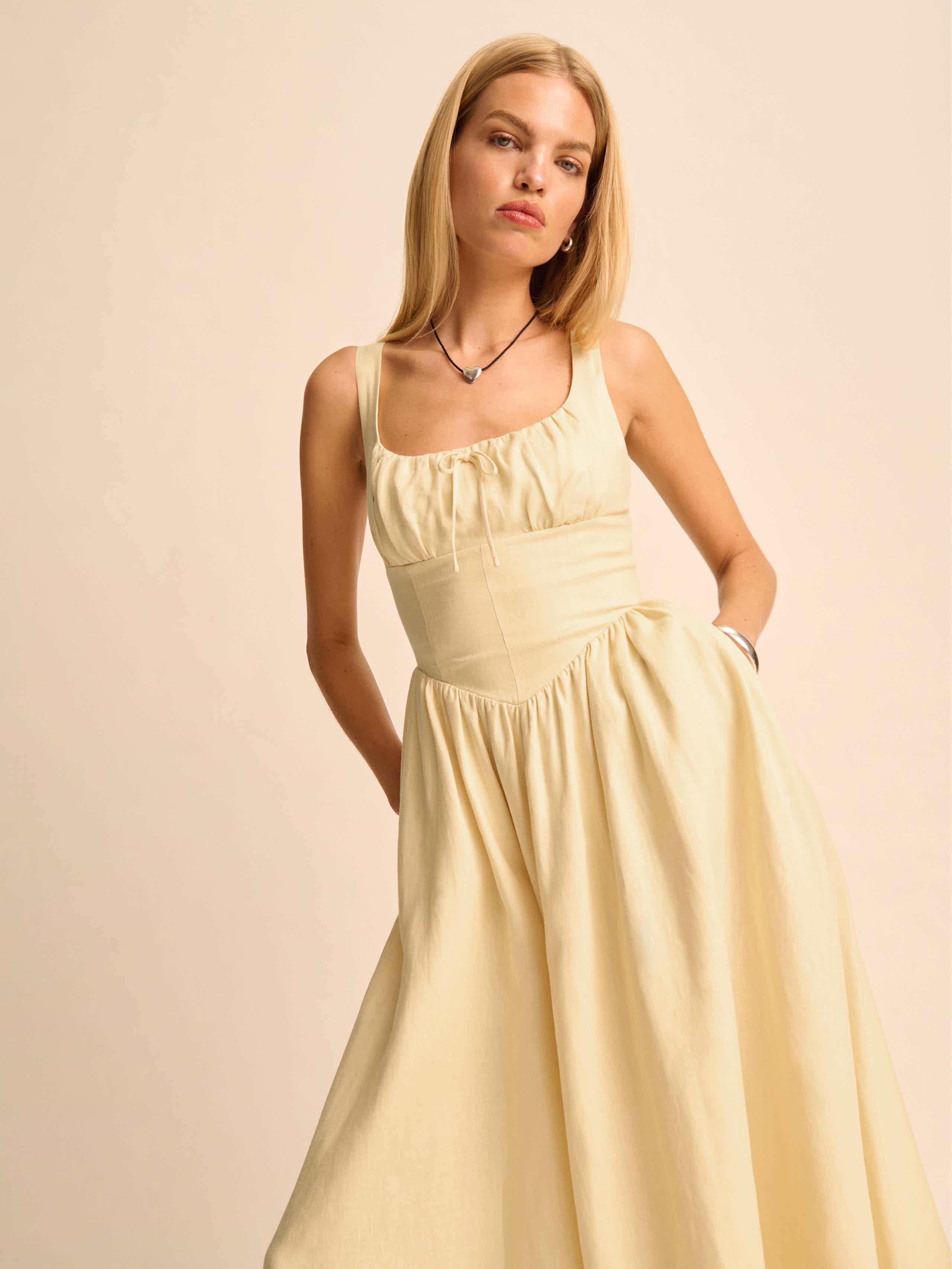 Reformation Balia Linen Dress 0 in Natural | Lyst Canada
