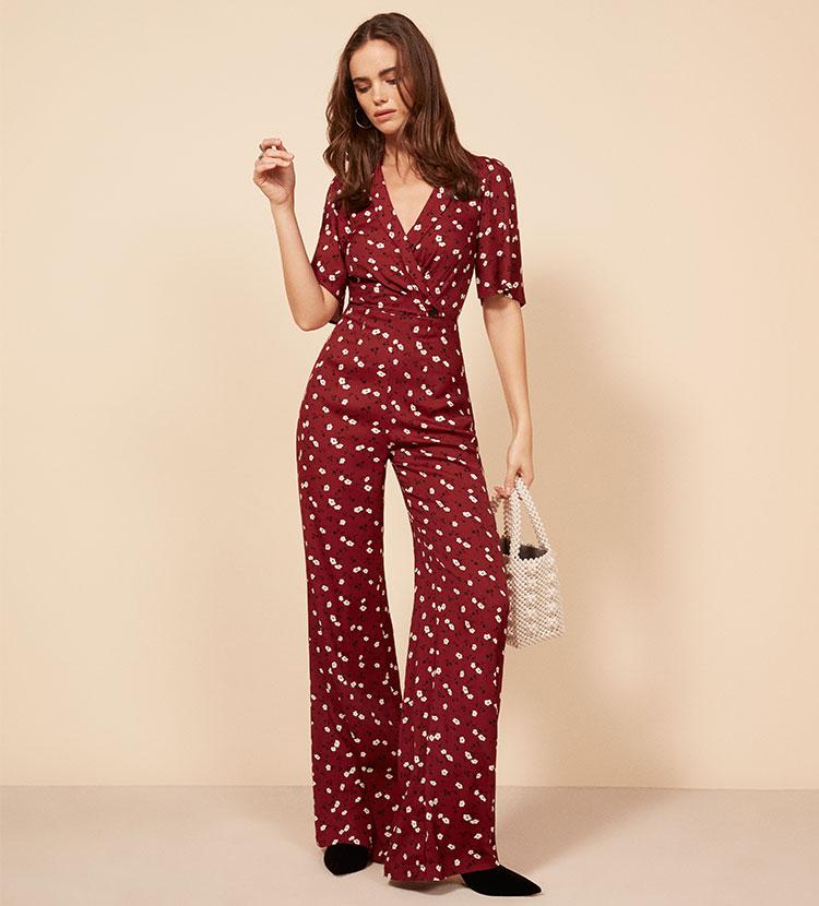 reformation floral jumpsuit