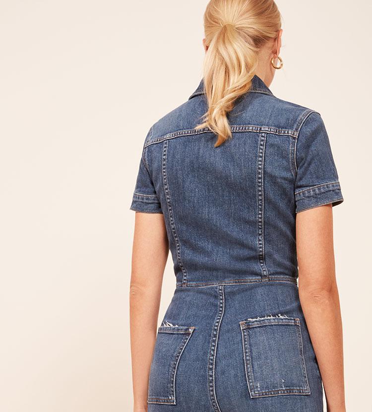reformation denim jumpsuit