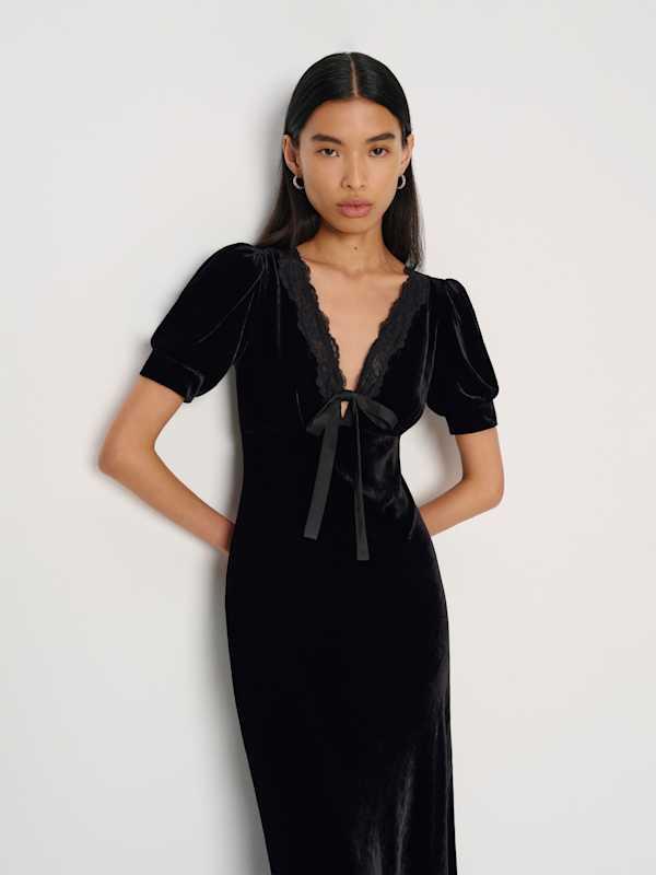 Reformation Camille Velvet Dress 4 in Black | Lyst