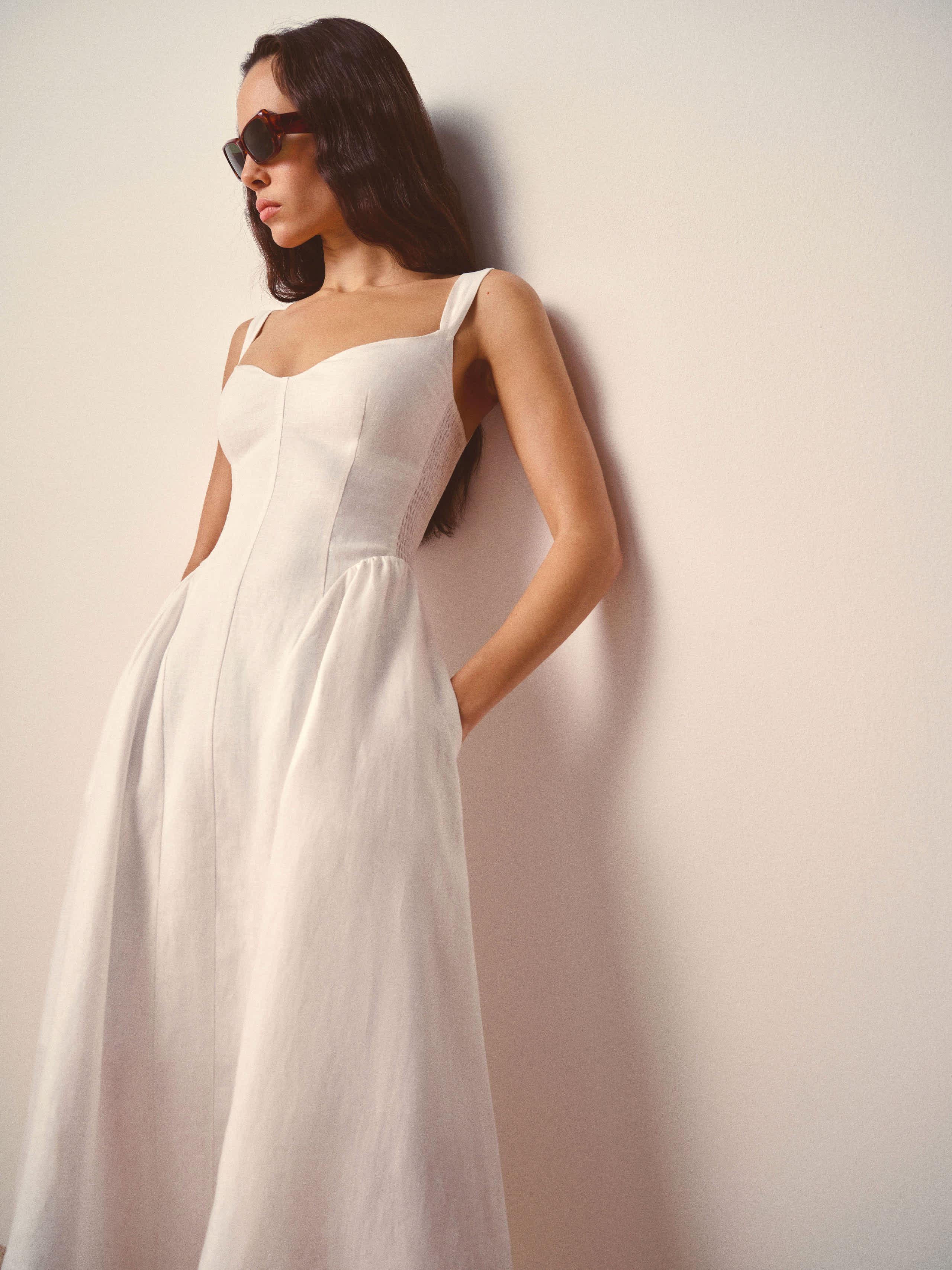 moss linen dress Santorini Linen Assymetrical Mini Dress Moss
