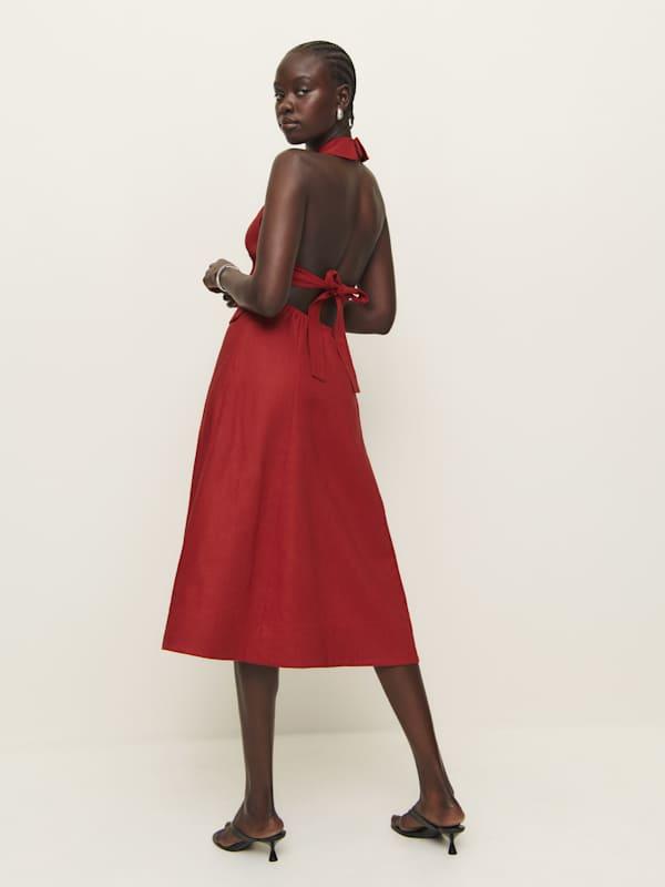 thierry linen midi dress Daniella Linen Tie Back Sleeveless Midi Dress in Cocoa By DISSH