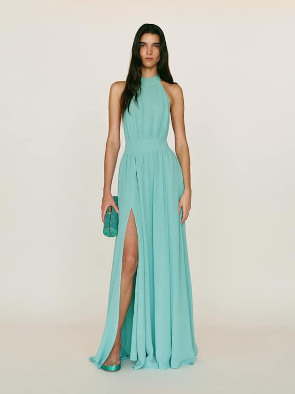 green maxi dress sleeves Layalina Dark Green Maxi Dress With Long Sleeves