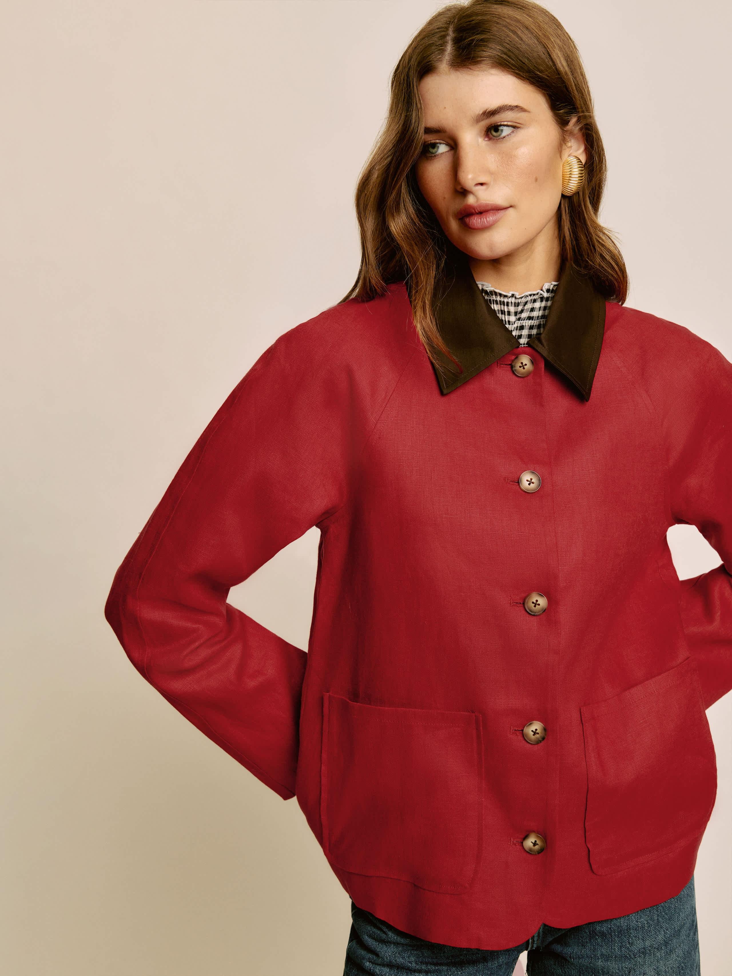 Reformation Lila Linen Jacket in Red | Lyst