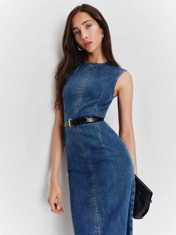 kendi denim midi dress Reformation Kendi Denim Midi Dress In Bleu