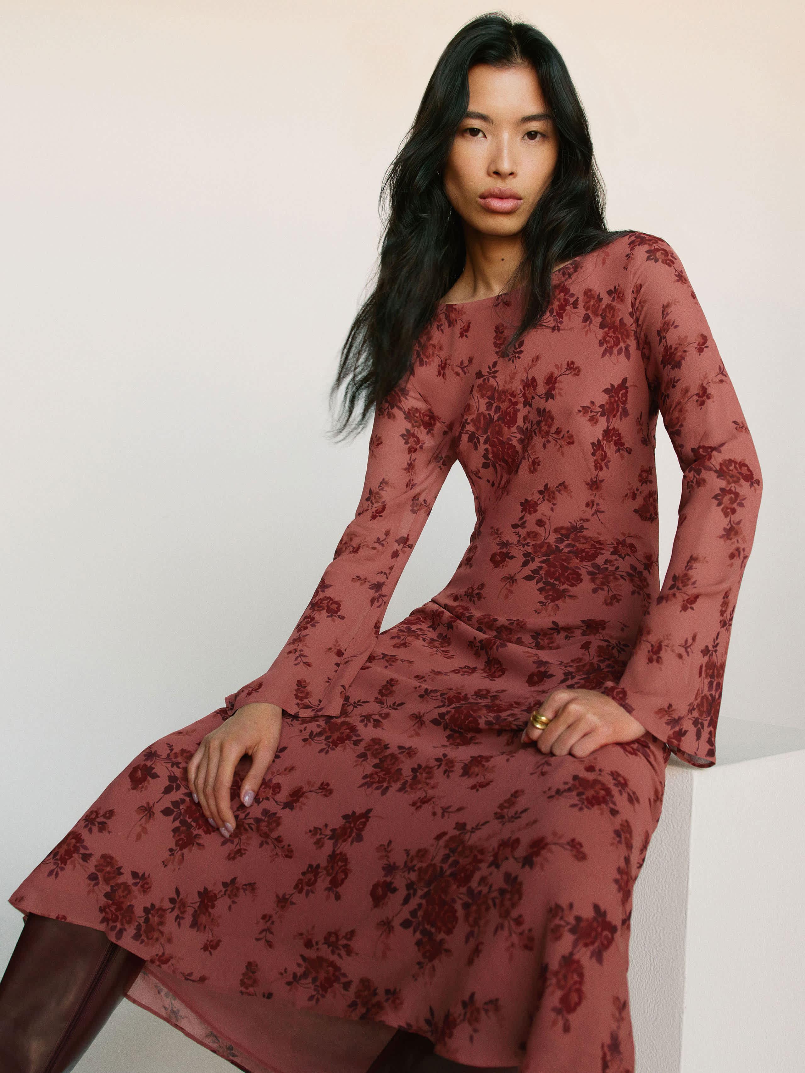 red floral reformation dress Reformation Esra Dress in Red