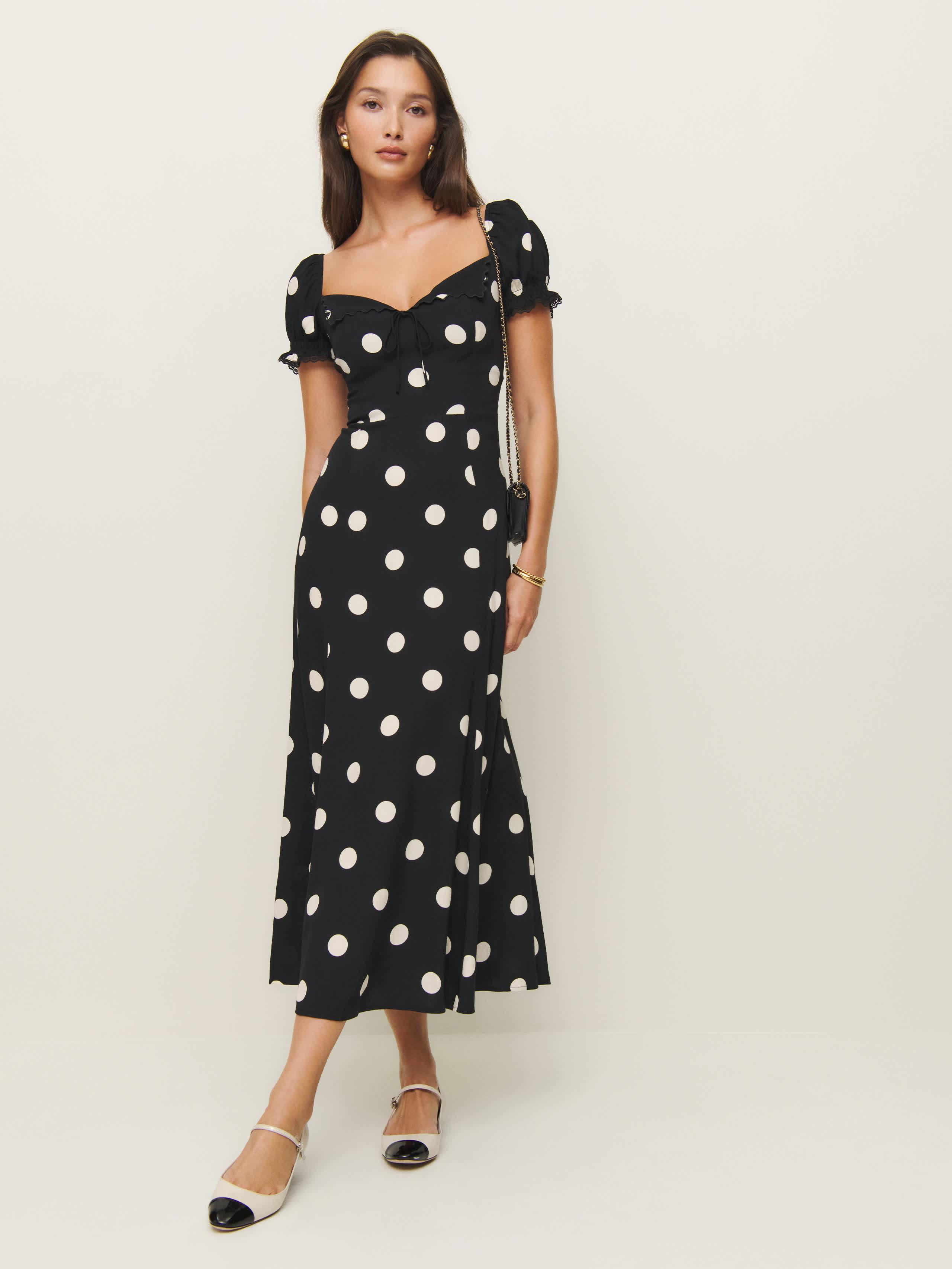 Reformation Sustainable Moon Dot Midi Dress in White
