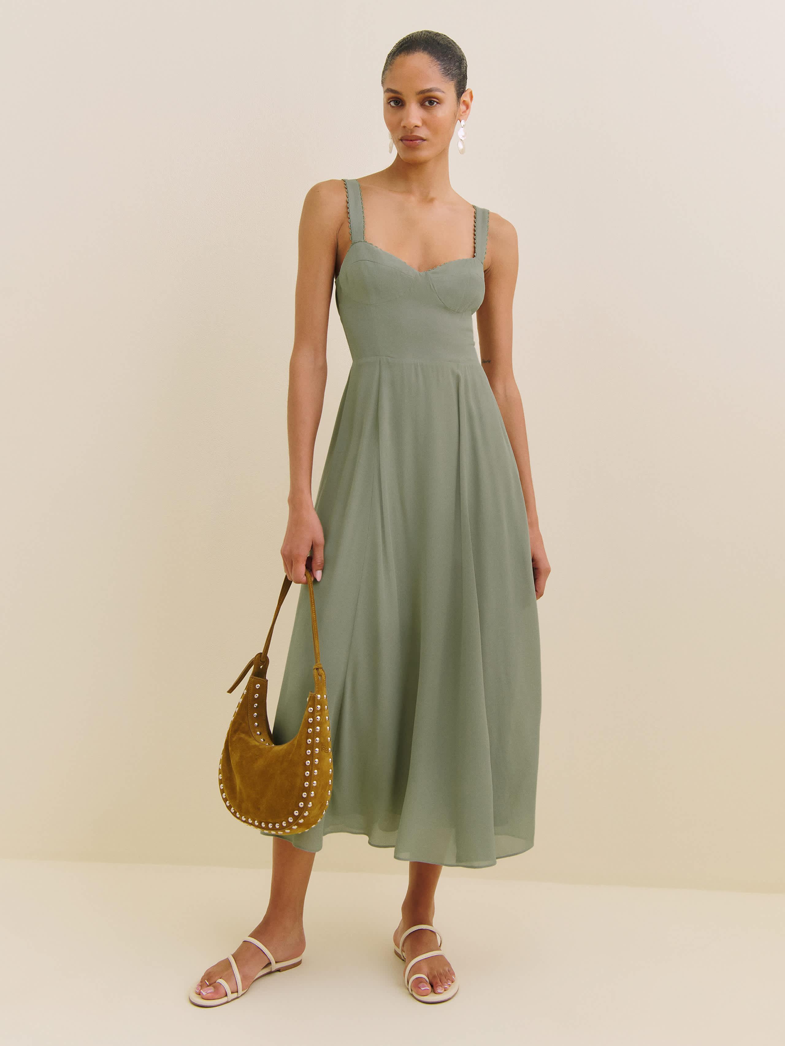 green emerald velvet dress Reformation